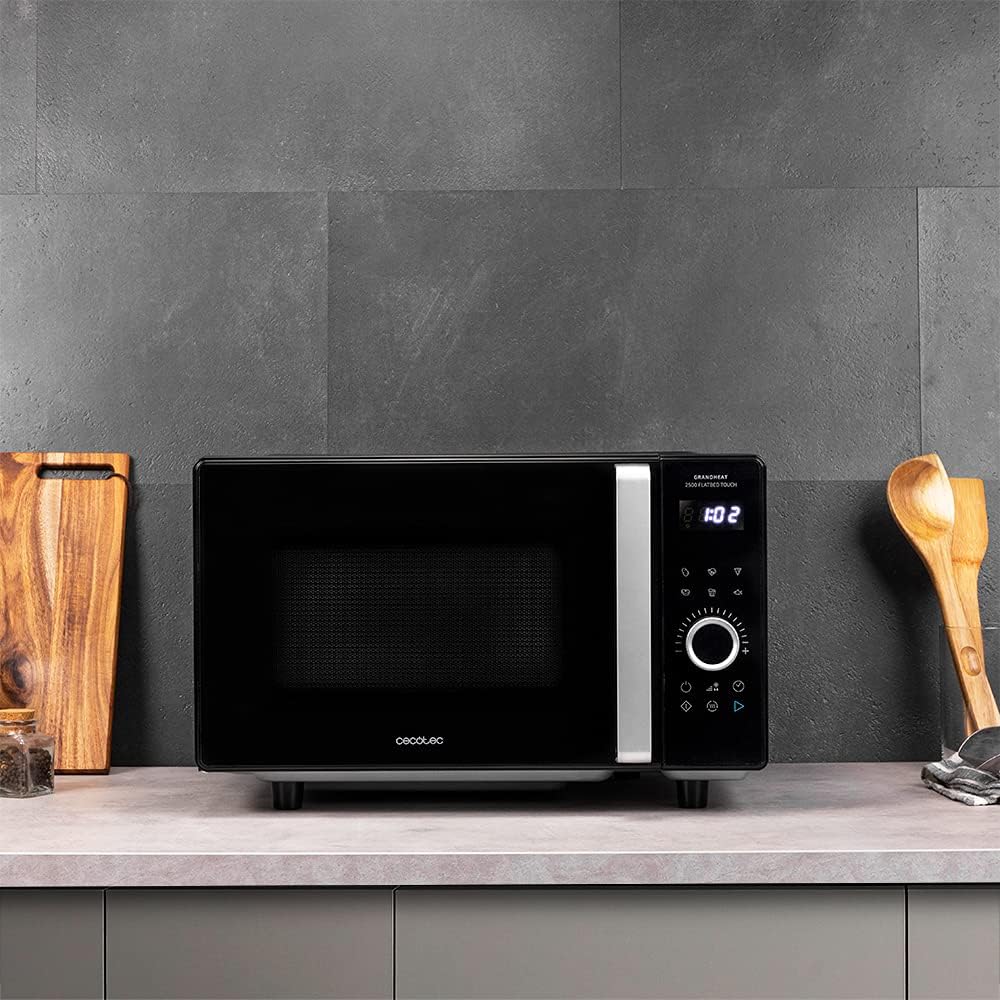 Cecotec Touch-Mikrowelle ohne Teller GrandHeat 2500 Flatbed Touch White. 800 W, 25 Liter Fassungsvermögen, 8 vorkonfigurierte Funktionen, Timer
