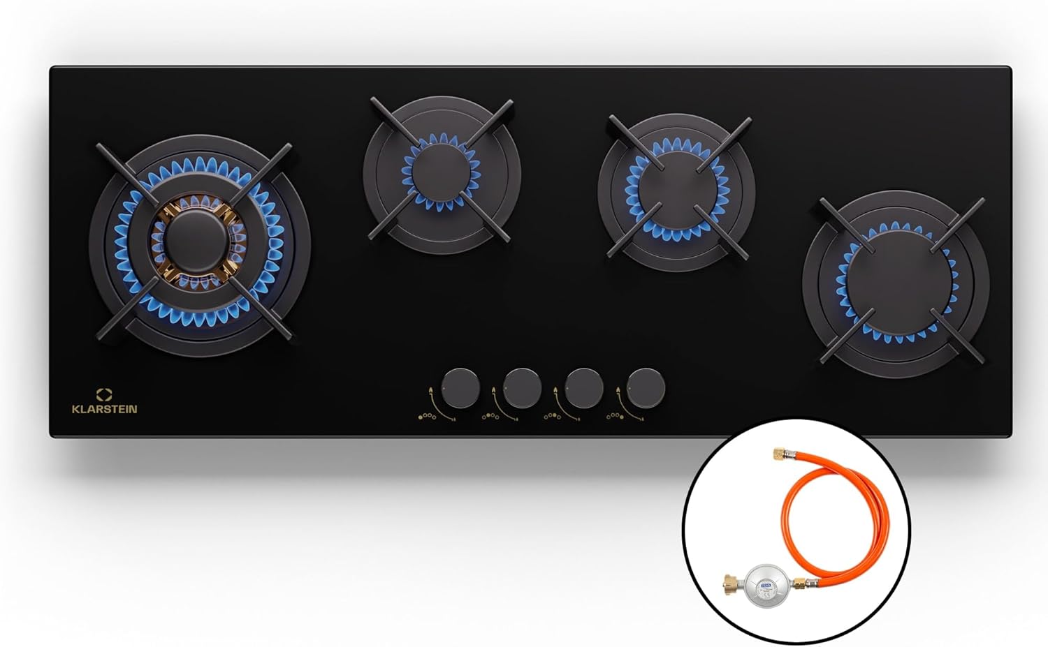 Klarstein Gasherd, Gaskochfeld 5 Flammen, Einbau-Gaskocher für Zuhause & Wohnmobil, Campingkocher mit Glasplatte, Gasherd für Propan- und Erdgas, Edelstahl Gas-Herdplatte Wok Brenner 10400 Watt