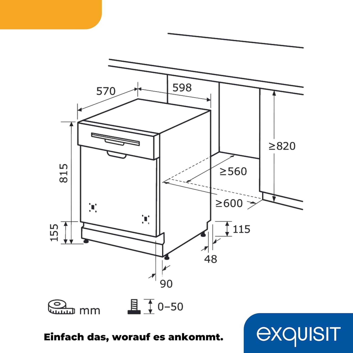 Exquisit Geschirrspüler, Spülmaschine, 45 cm Breite, Teilintegriert, 9 Maßgedecke, 9 Liter, Startzeitvorwahl, ECO-Modus, Geschirrspüler 45 cm, EGSP51009-EB-030E inox