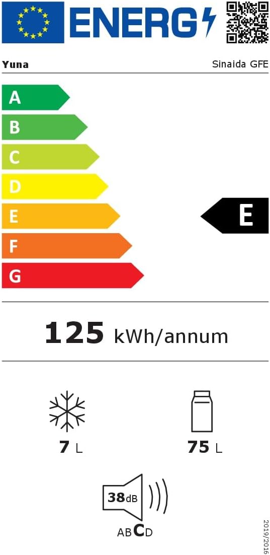 YUNA SINAIDA GFE Kühlschrank mit 3*Gefrierfach, Tisch-Kühlschrank, nur 47,5 cm breit, 82 L Nutzinhalt, LED Licht, wechselbarer Türanschlag, robuste Glasablagen, 38 dB, Weiß