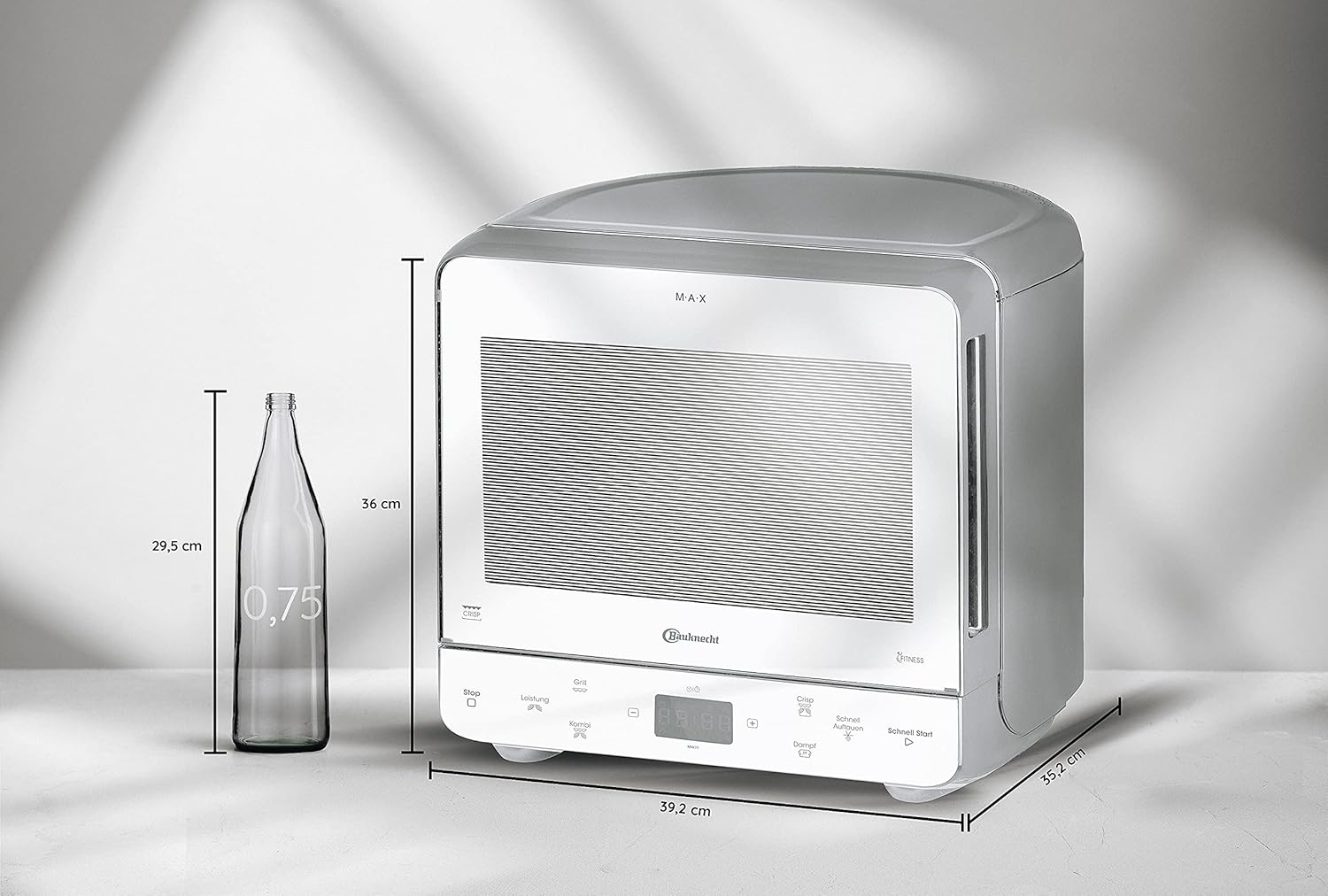 Bauknecht MW 39 WSL / Kombination Grill und Mikrowelle / Crisp Funktion / 700 W / 13 L Garraum / Super-Kompakt Design / Dampfgarfunktion / Schnellauftau-Funktion, Weiß/Silber