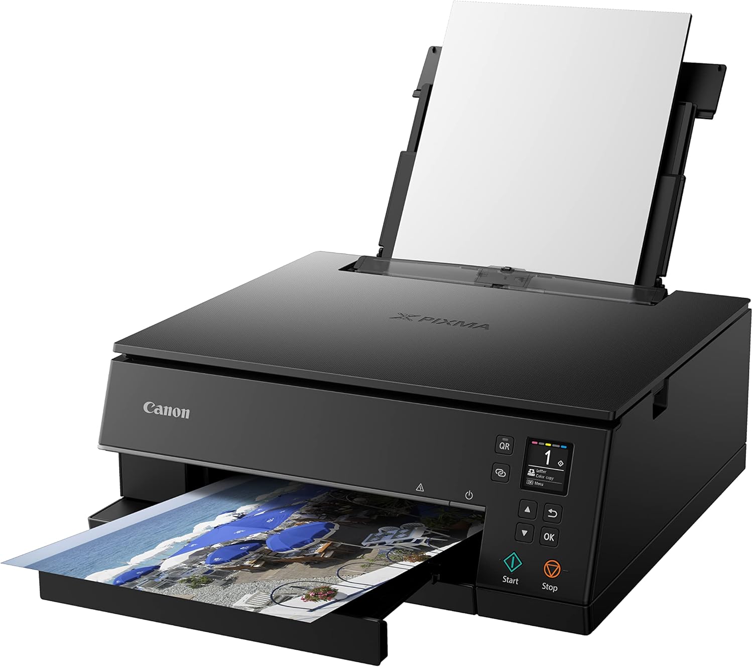 Canon PIXMA TS6350a Drucker Farbtintenstrahl Multifunktionsgerät DIN A4 (Fotodrucker, Scanner, Kopierer, OLED, 4.800x1.200 dpi, USB, WLAN, 5 separate Tinten, Duplexdruck, 2 Papierzuführungen), schwarz