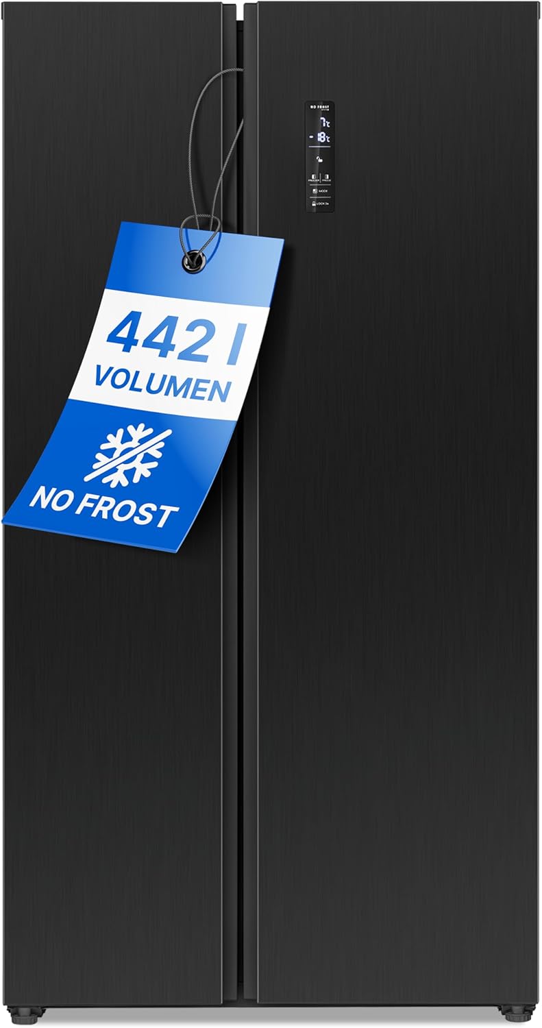 Bomann® Side by Side Kühl Gefrierkombination | No Frost | 442L Inhalt | Kühlschrank mit Gefrierfach | Kühlschrank mit MultiAirflow-Technologie | Verbrauch 287 kWh/Jahr | SBS 7344 black-inox