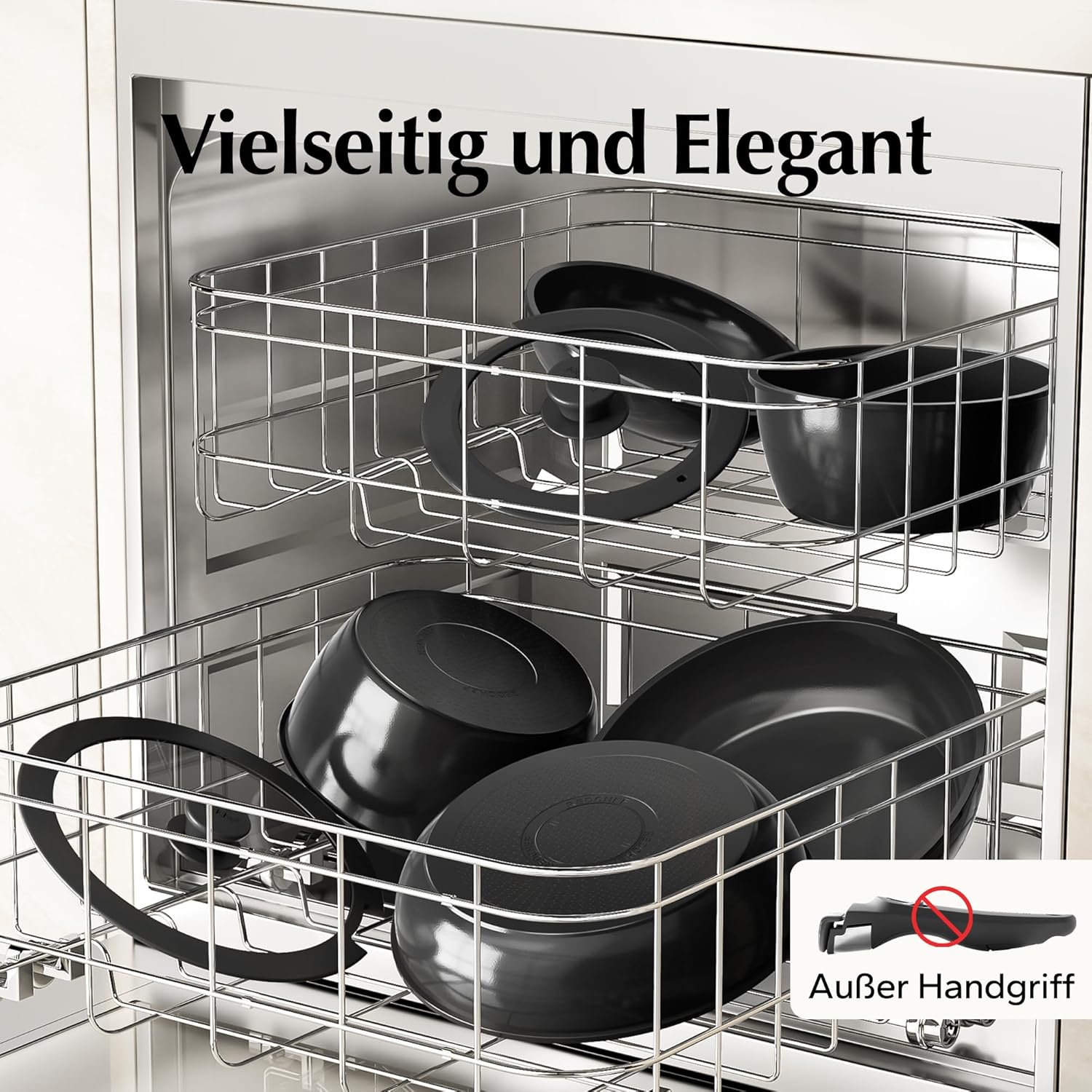 Redchef Topfsets Pfannenset 16-Teilig Antihaft-Keramik-Kochgeschirr-Set mit Abnehmbaren Griffen, Pfanne 20/26cm, Tiefe Bratpfanne 26cm, Topf 18/20cm, Stapelbar Topfset Für alle Herdarten, Ofenfest