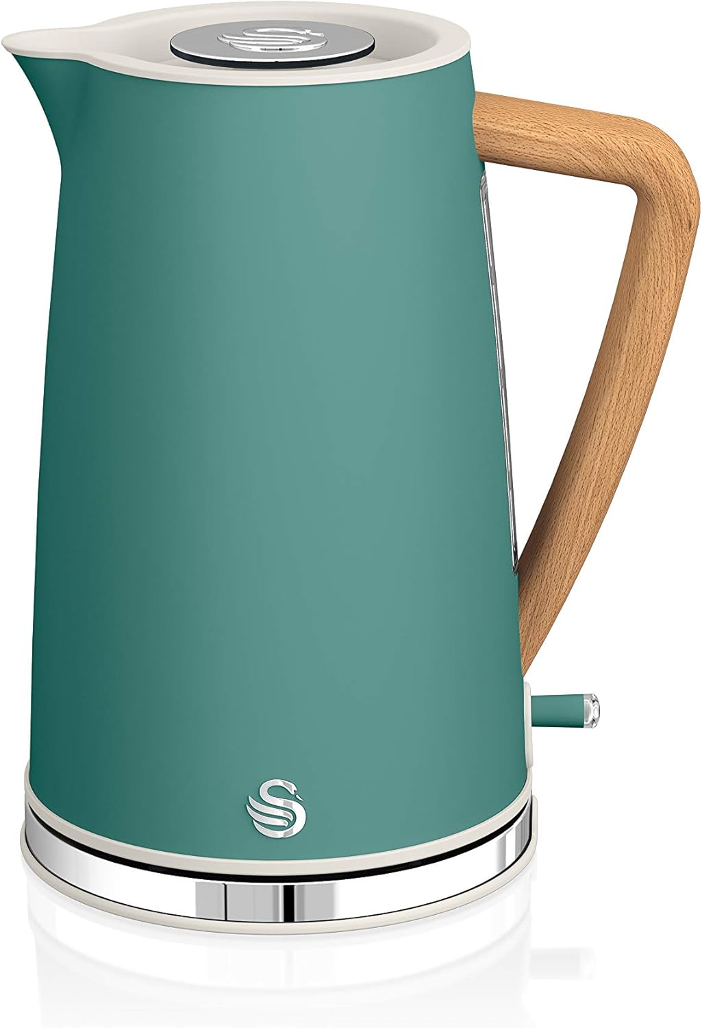 Swan Nordic Frühstücksset, Wasserkocher, 1,7 l, 2200 W, Breitschlitz-Toaster, 2 Scheiben, digitale Mikrowelle 20 l, modernes Design, Holzoptik, Grün