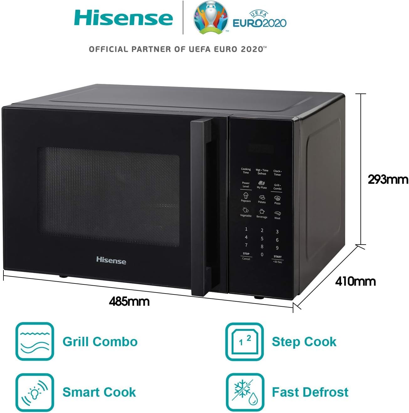 Hisense Elektronische Mikrowelle, Fassungsvermögen 23 l, Leistung 800 W, Grillleistung 1000 W, LED-Display mit Touch-Steuerung, Schwarz
