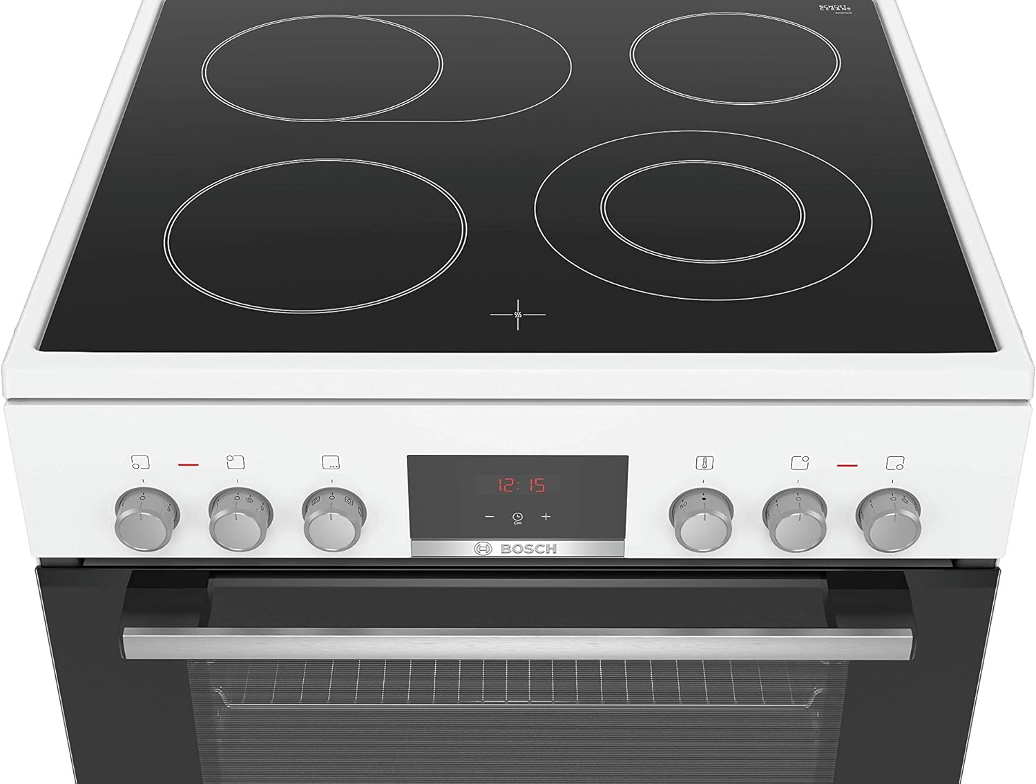 Bosch HKR39C250 Serie 4 Elektro-Standherd, 60 cm breit, EcoClean Direct Reinigungshilfe, 3D Heißluft Backen auf 3 Ebenen, LED-Display-Steuerung, erweiterbare Kochzone für großes Kochgeschirr