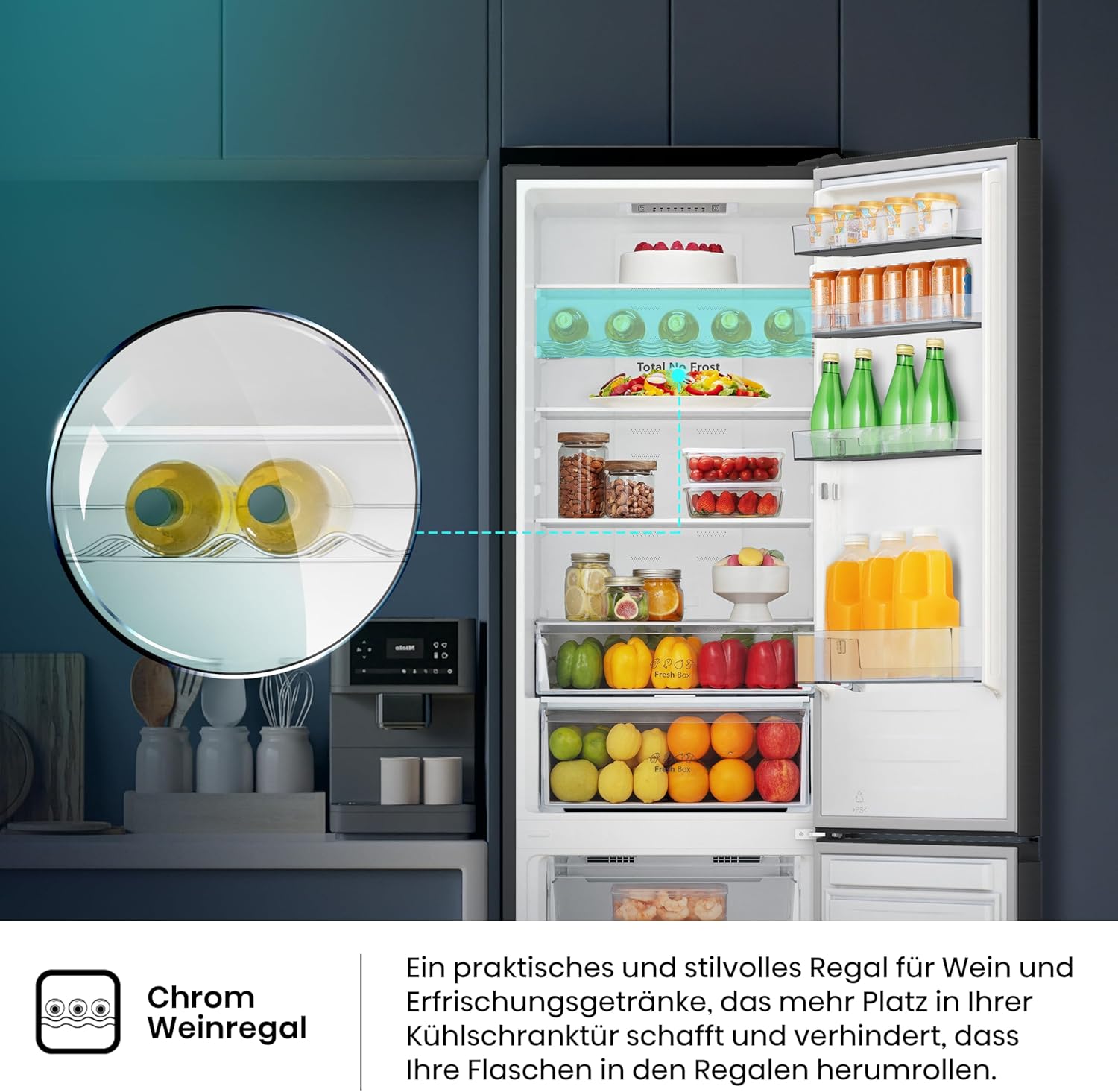 Hisense RB327N4ADD Fridge-Freezer Combination, EEK D, Total NoFrost, Interchangeable Door Hinge, Bottle Grid, 171 Litre Fridge Compartment, 85 Litre Freezer Compartment, Stainless Steel Look