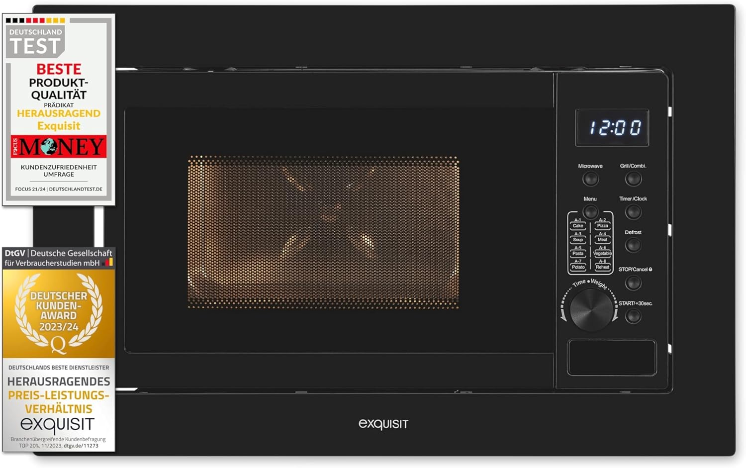 Exquisit Einbaumikrowelle EMW10-020 inox | 800 W Leistung | Kinderleichte Bedienung | Einfacher Einbau | Timer | Drehteller 27cm | Mikrowelle 60 cm | Einbaugerät | Edelstahl