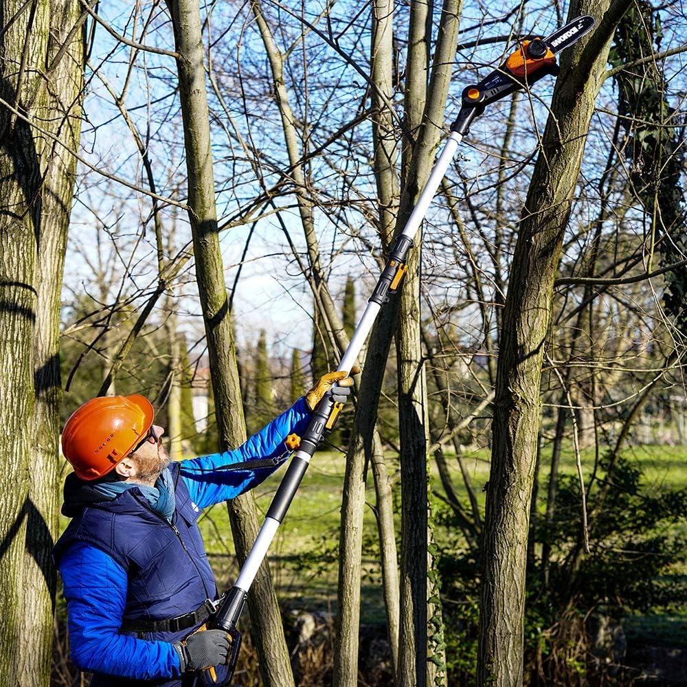 Worx 18V (20V MAX) Akku Teleskop Heckenschere & Hochentaster WG908E: PowerShare, 2,0 Ah Akku, Dual-Schnittklingen, automatische Kettenspannung, automatische Ölschmierung, inkl. Schnellladegerät