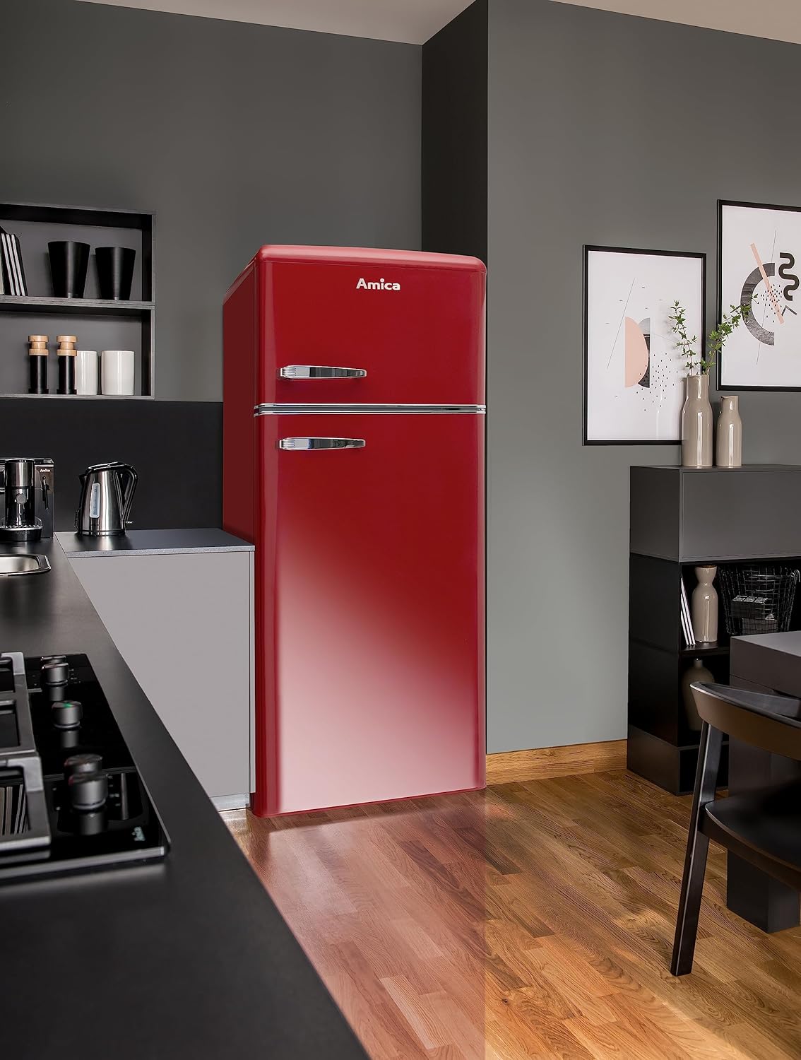 Amica KGC 15632 T Retro Kühl-/Gefrierkombination / Ice Blue (Türkis) / 144cm (H) x 55cm (B) x 62cm (T) / Retro-Design / Kühlschrank mit Gefrierfach