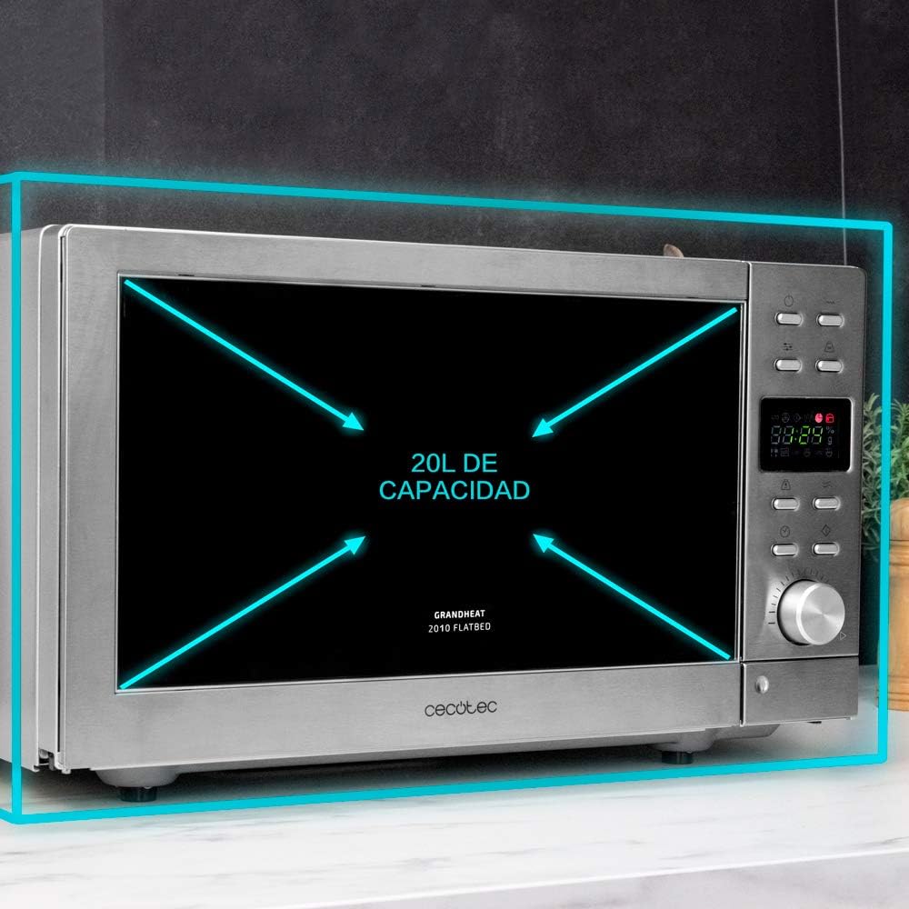 Cecotec Touch-Mikrowelle ohne Teller GrandHeat 2500 Flatbed Touch White. 800 W, 25 Liter Fassungsvermögen, 8 vorkonfigurierte Funktionen, Timer