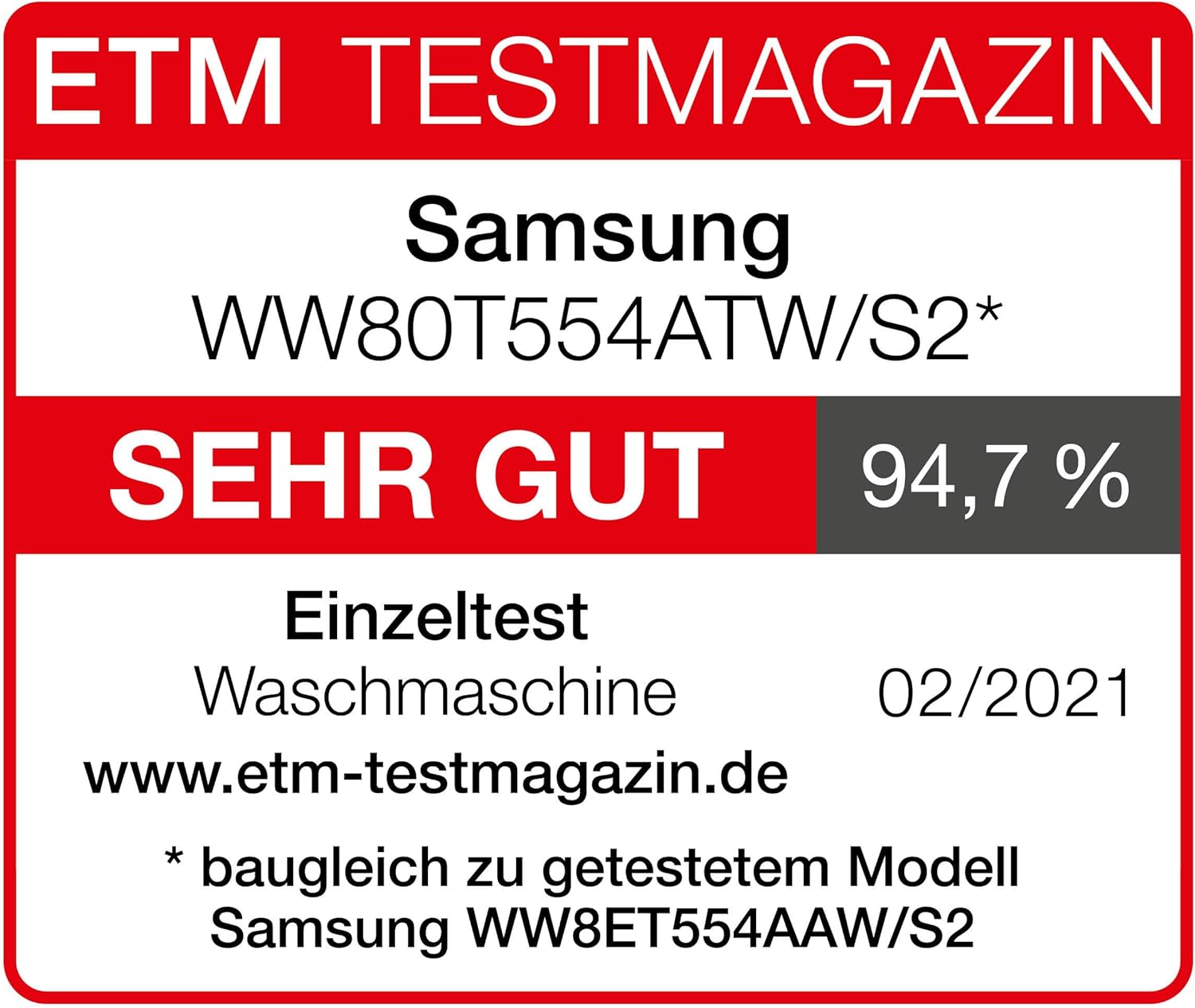 Samsung WW80T554ATW/S2 Waschmaschine, 8 kg, 1400 U/min, Ecobubble, AddWash, WiFi-SmartControl, Hygiene-Dampfprogramm, Weiß