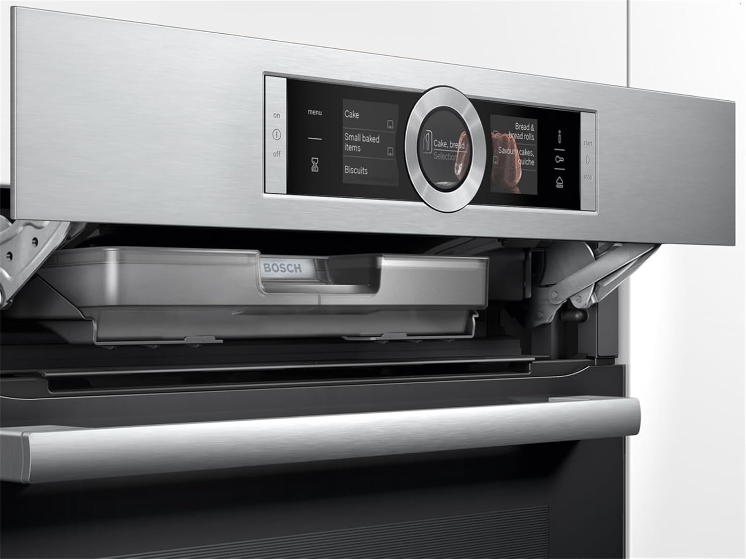 Bosch HMG7361B1, Serie 8 smarter Einbau-Backofen mit Mikrowellenfunktion, 60 x 60 cm, Made in Germany, Schwarz, Air Fry, Digitaler Bedienring, Touchdisplay, Automatikprogramme, Reinigungsunterstützung