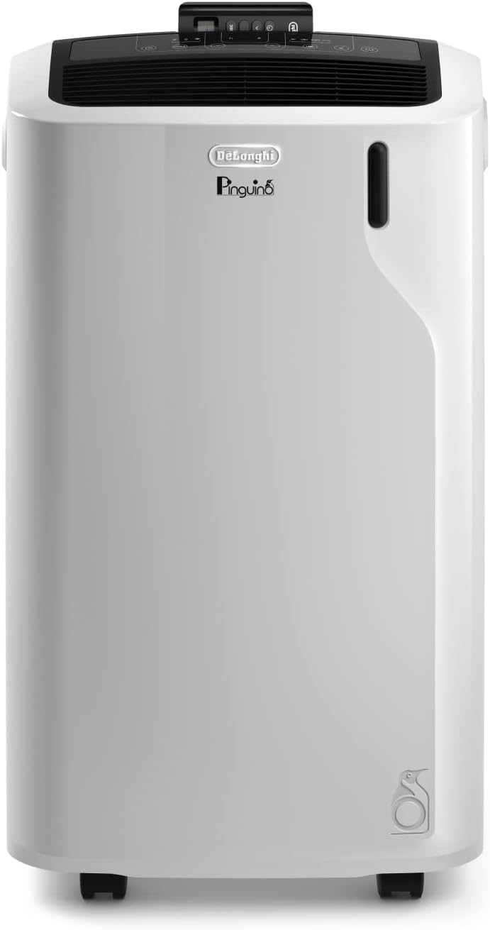 De'Longhi Pinguino PAC EM93 Silent, Mobile Klimaanlage für Räume bis zu 90 m³, 10.500 BTU/h, 2,6 kW, 63 dB, Entfeuchtungsfunktion, Energieklasse A, 24h-Timer, Weiß