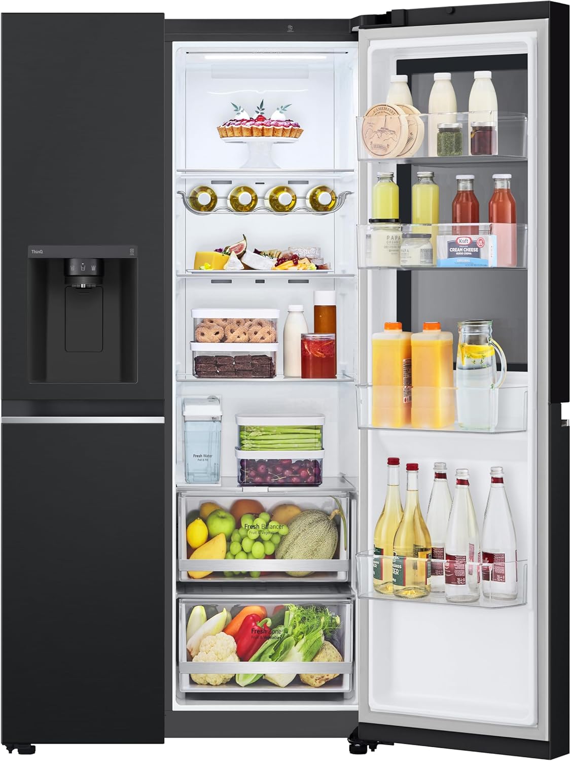 LG GSGV81PYLL Side by Side Kühlschrank, Klasse E, 635 L, Instaview, Kühlschrank mit Gefrierfach, Eis-, Crushed Ice- Wasserspender, Total NoFrost, Smart Inverter Kompressor, Wi-Fi