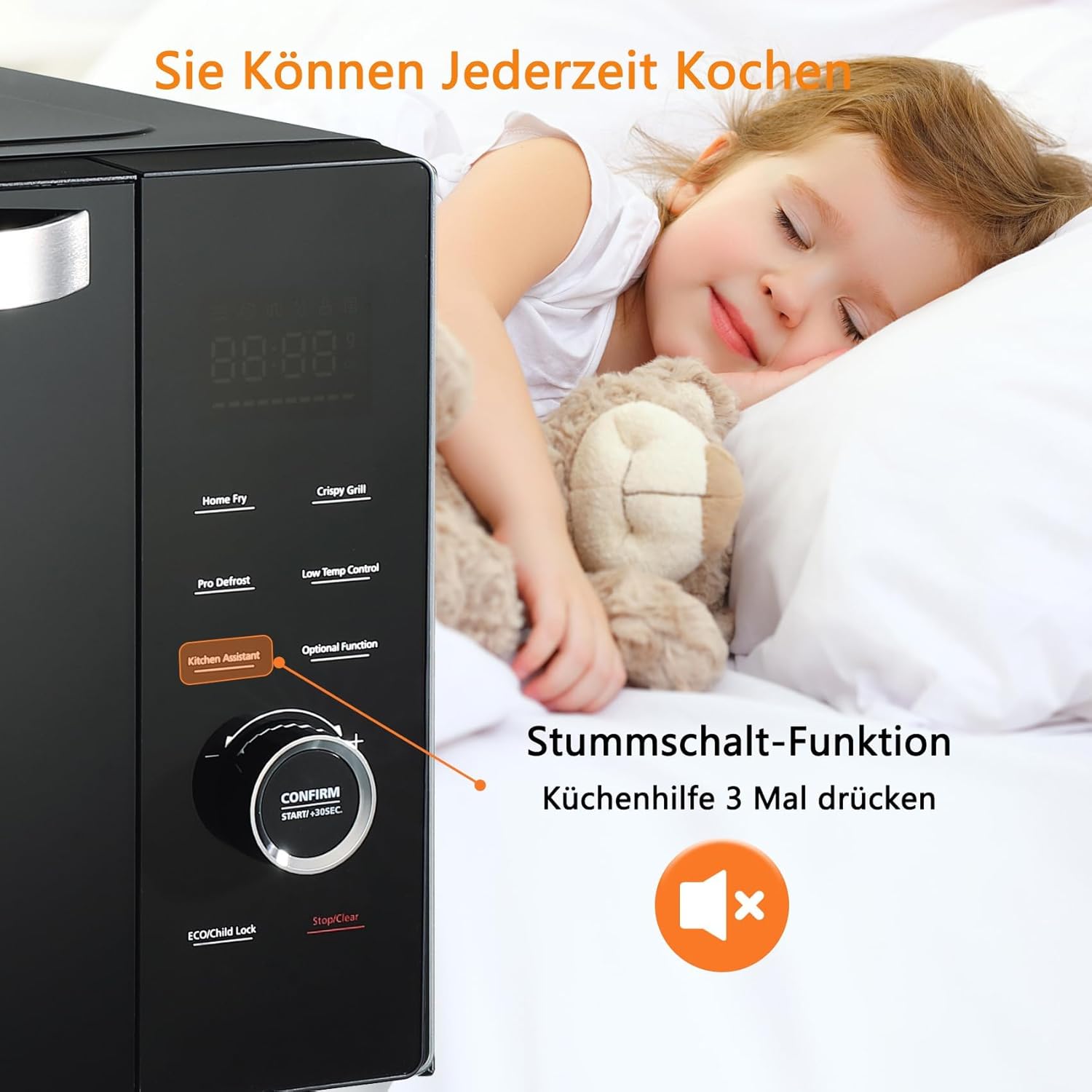 Techomey 4 IN 1 Mikrowelle mit Grill 34L, 1000W Mikrowelle mit Grill und Heißluft, Konvektions Mikrowelle 2400W, Mikrowelle mit Grill 2400W, Kombi Mikrowelle, ECO-Modus, Edelstahl
