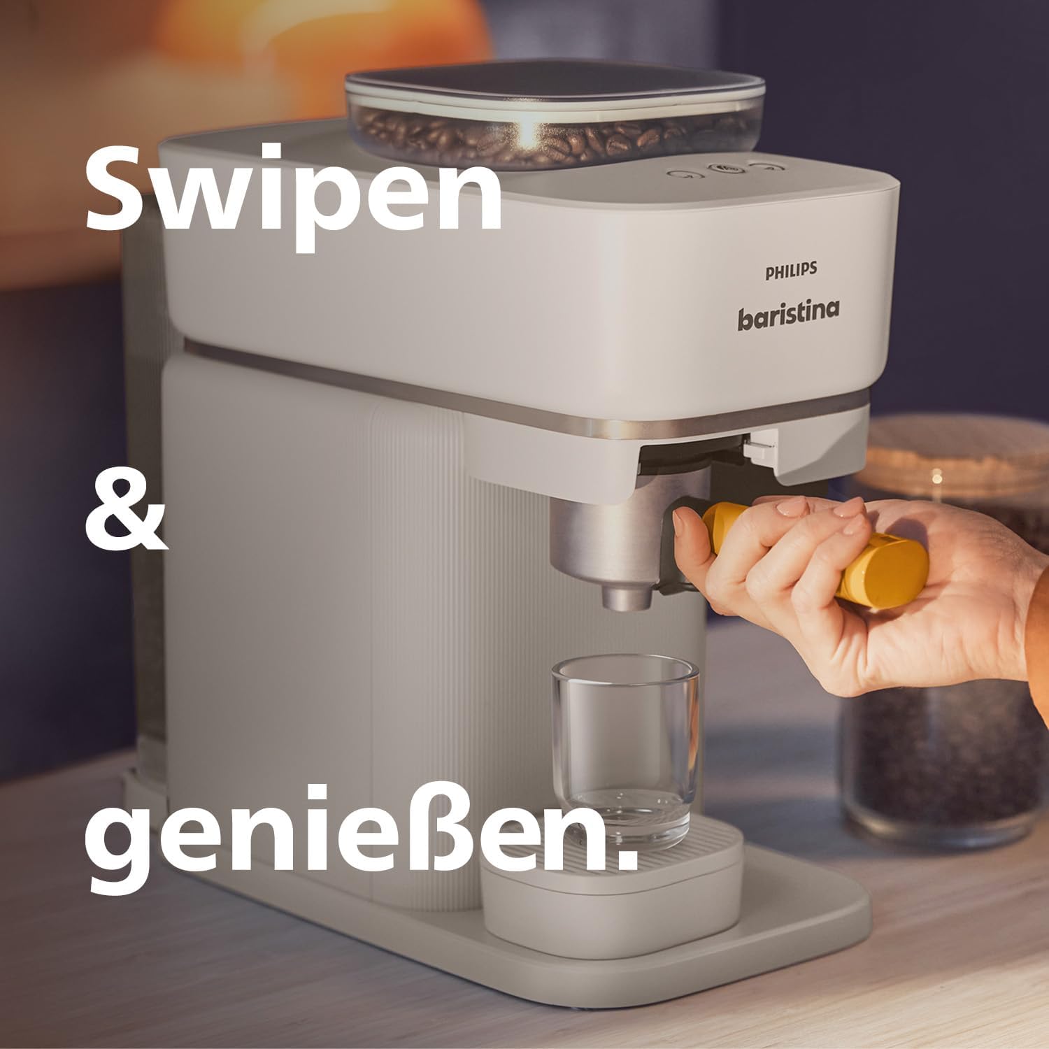 Philips Baristina Espressomaschine - Real Espresso- made simple. Kompakte Kaffeemaschine- Naturweiß mit weißem Siebträger- 16-bar-Pumpendruck- automatisches Mahlwerk- Cafe Crema (BAR300/00)