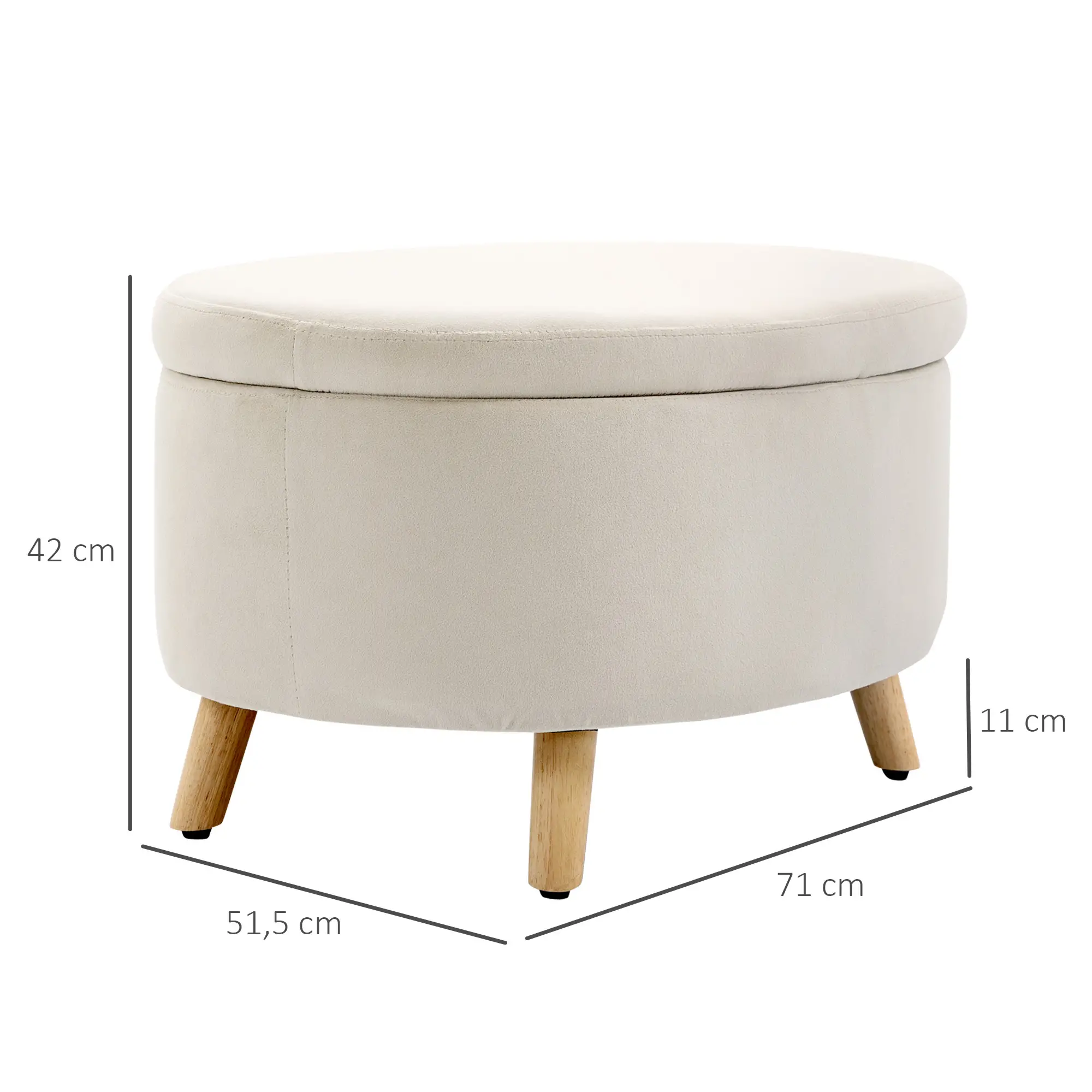HOMCOM Sitzbank Sitztruhe oval Stauraum Samtoptik Holzbeine Beige