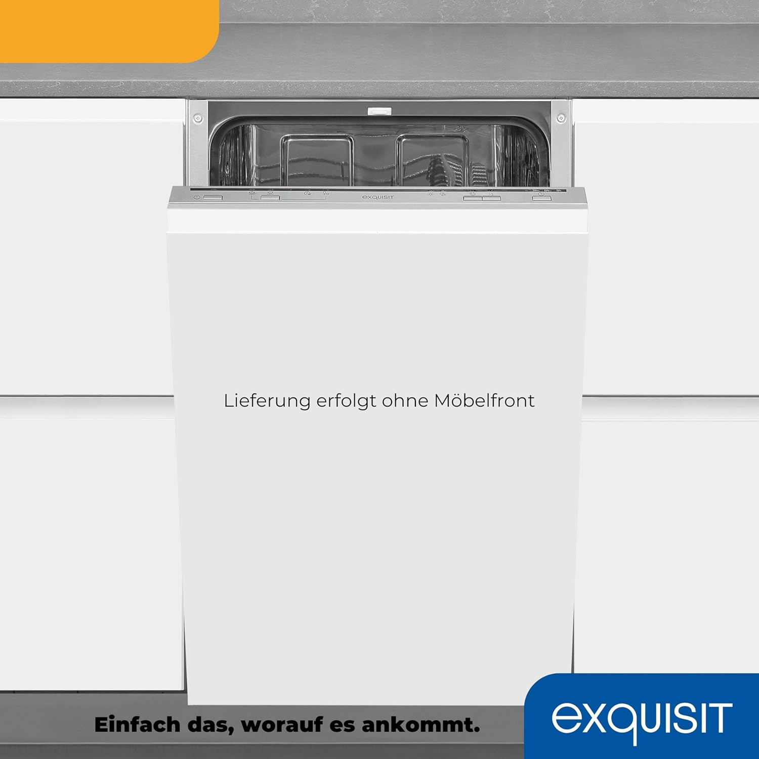 Exquisit Geschirrspüler, Spülmaschine, 45 cm Breite, Teilintegriert, 9 Maßgedecke, 9 Liter, Startzeitvorwahl, ECO-Modus, Geschirrspüler 45 cm, EGSP51009-EB-030E inox