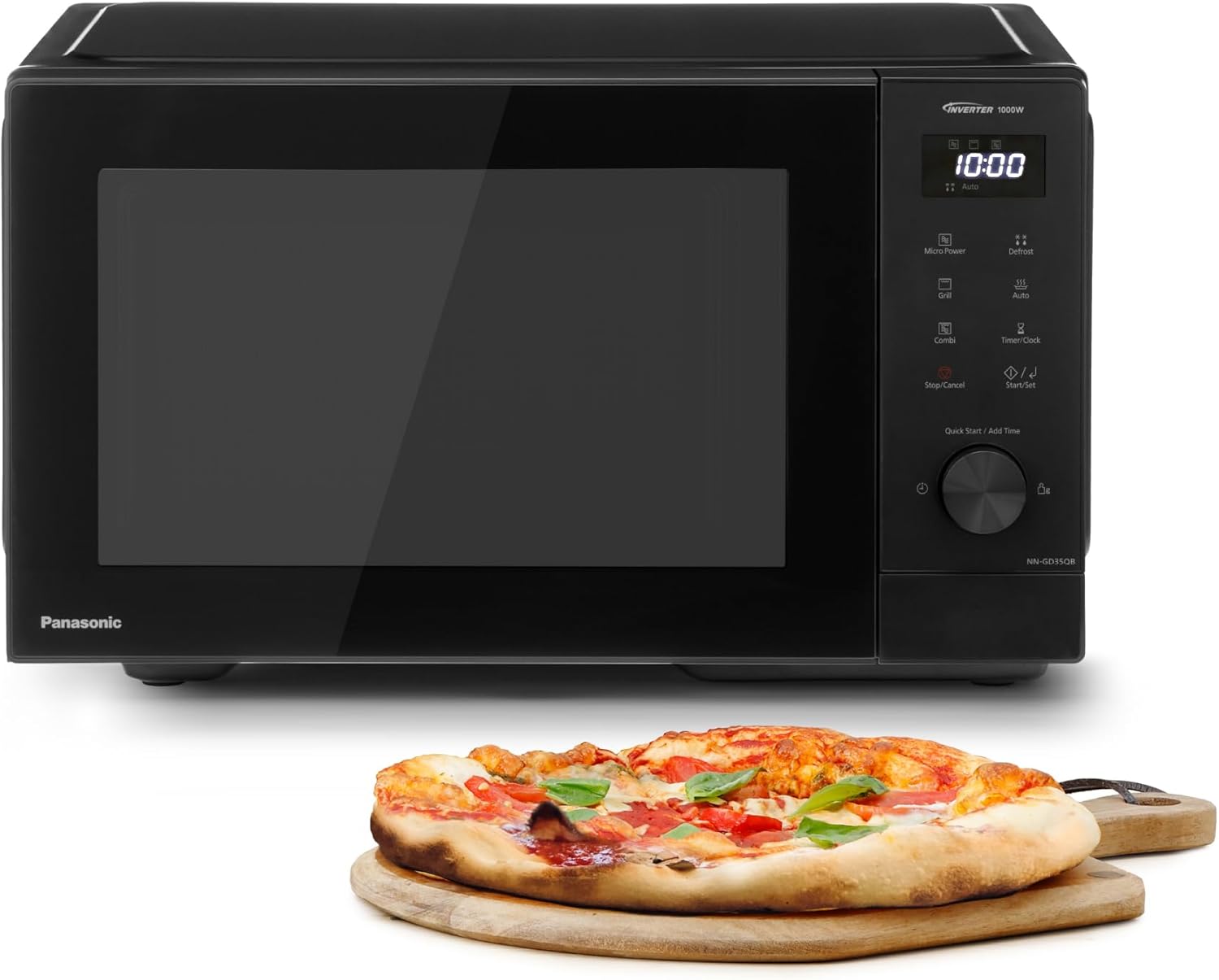 Panasonic NN-GD38HSGTG Mikrowelle mit Grill (1000 W, Inverter, Dampfgaren, energieeffizientes Kombikochen, Pizza-Pfanne, 23 Liter) edelstahl-schwarz