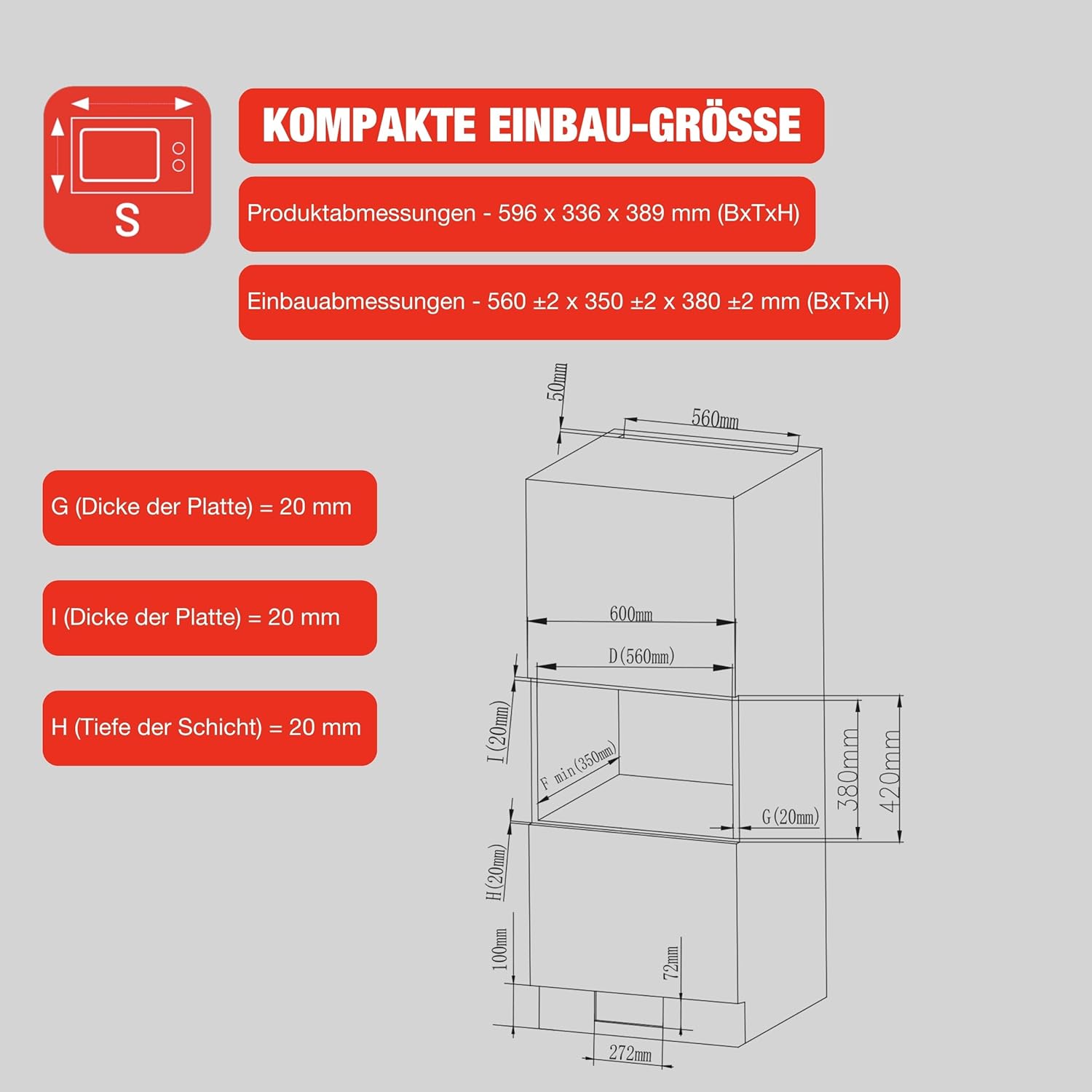 Telefunken Einbaumikrowelle mit Grill | Mikrowelle mit 20 L Garraum | Einbau Mikrowellengerät 60 cm | 8 Auto-Menüs | 700 W | 800 W Grill | 5 Leistungsstufen | mit Drehteller | schwarz | B-MWE-20-G-B