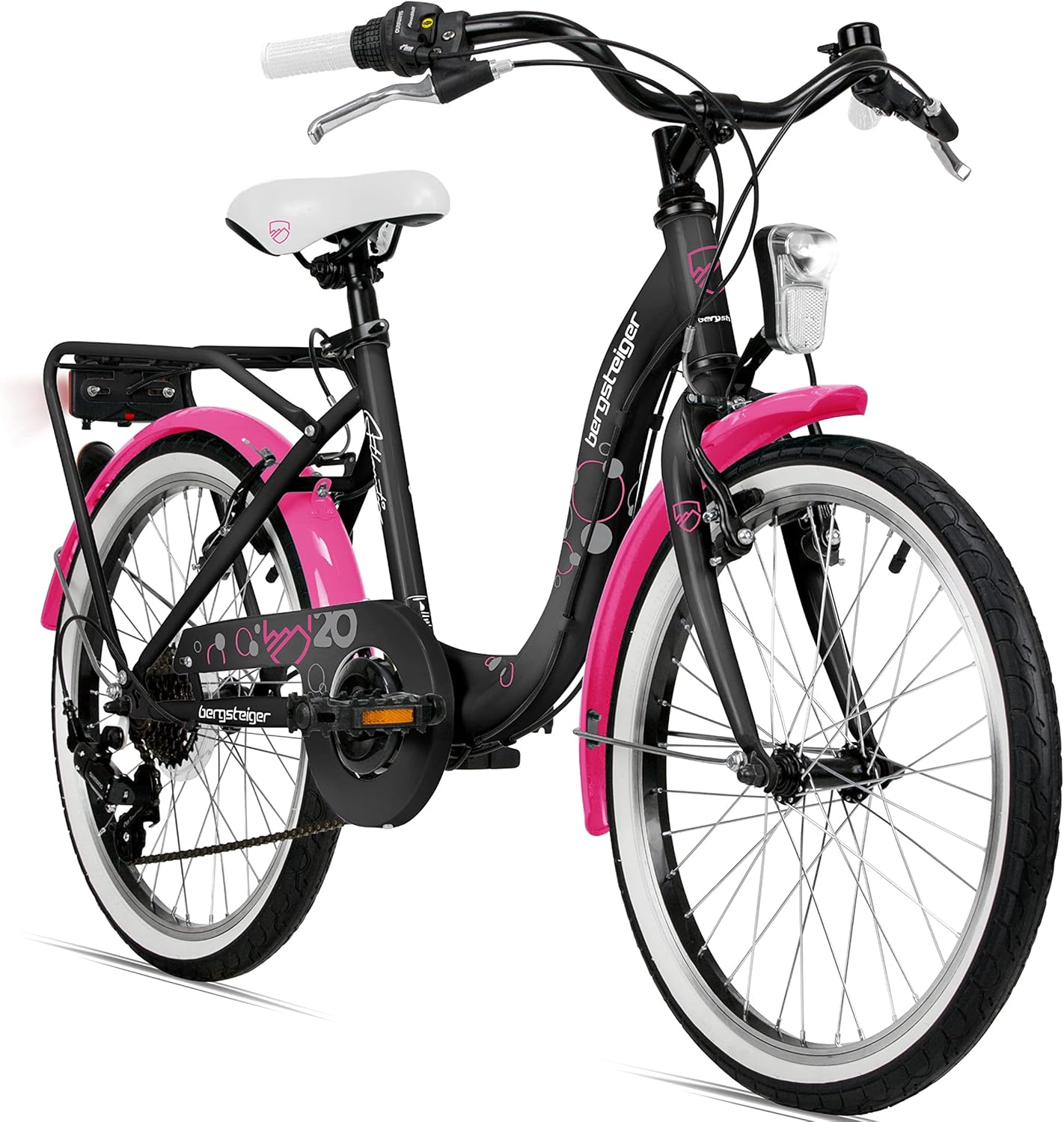 Bergsteiger Atlantis 20, 24 Zoll Kinderfahrrad, geeignet für 6,7, 8, 9, 10, 11 Jahre, StVZO, Shimano Schaltung, Mädchen-Fahrrad mit Dynamo-Licht