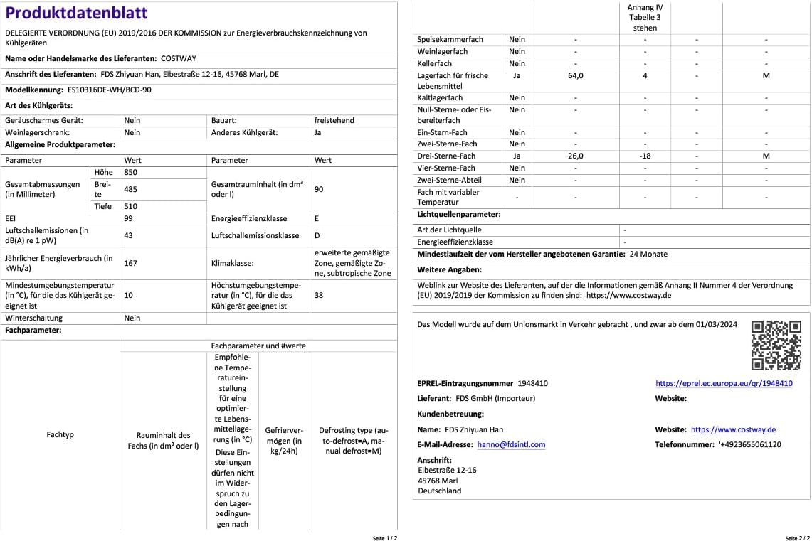 COSTWAY 90L Kühlschrank mit 27L Gefrierfach Kühl-Gefrier-Kombination Standkühlschrank Gefrierschrank mini Kühlschrank (weiß)