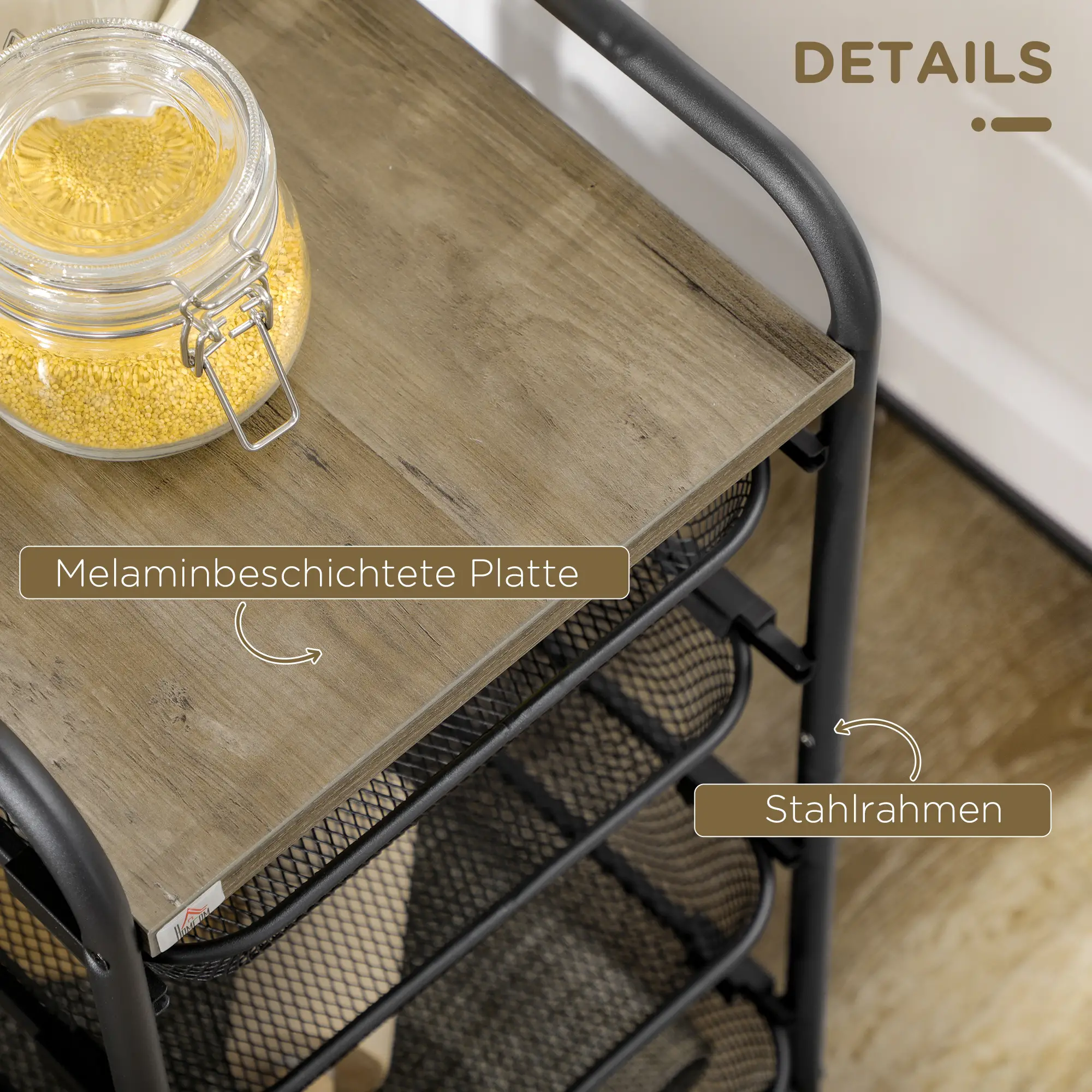 HOMCOM Servierwagen Rollwagen 5-stufiger Stauraum vielseitig einsetzbar