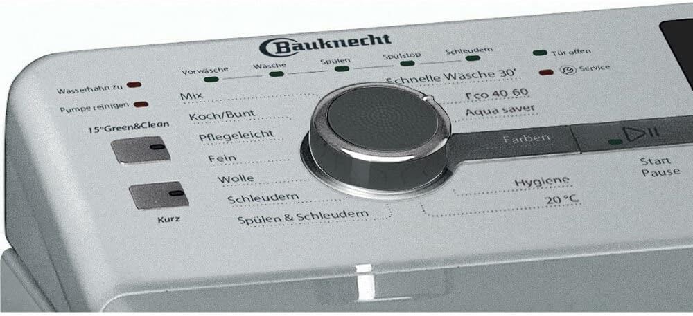 Bauknecht WMT Silver 6513 D4 Toplader-Waschmaschine/ 6,5 kg/ 1300 UpM/Vollwasserschutz/Autom.-Trommelpositionierung/SoftOpening/ 15° Green&Clean/Kurz 30/ Aqua Saver/Extra Spülen/Startzeitvorwahl