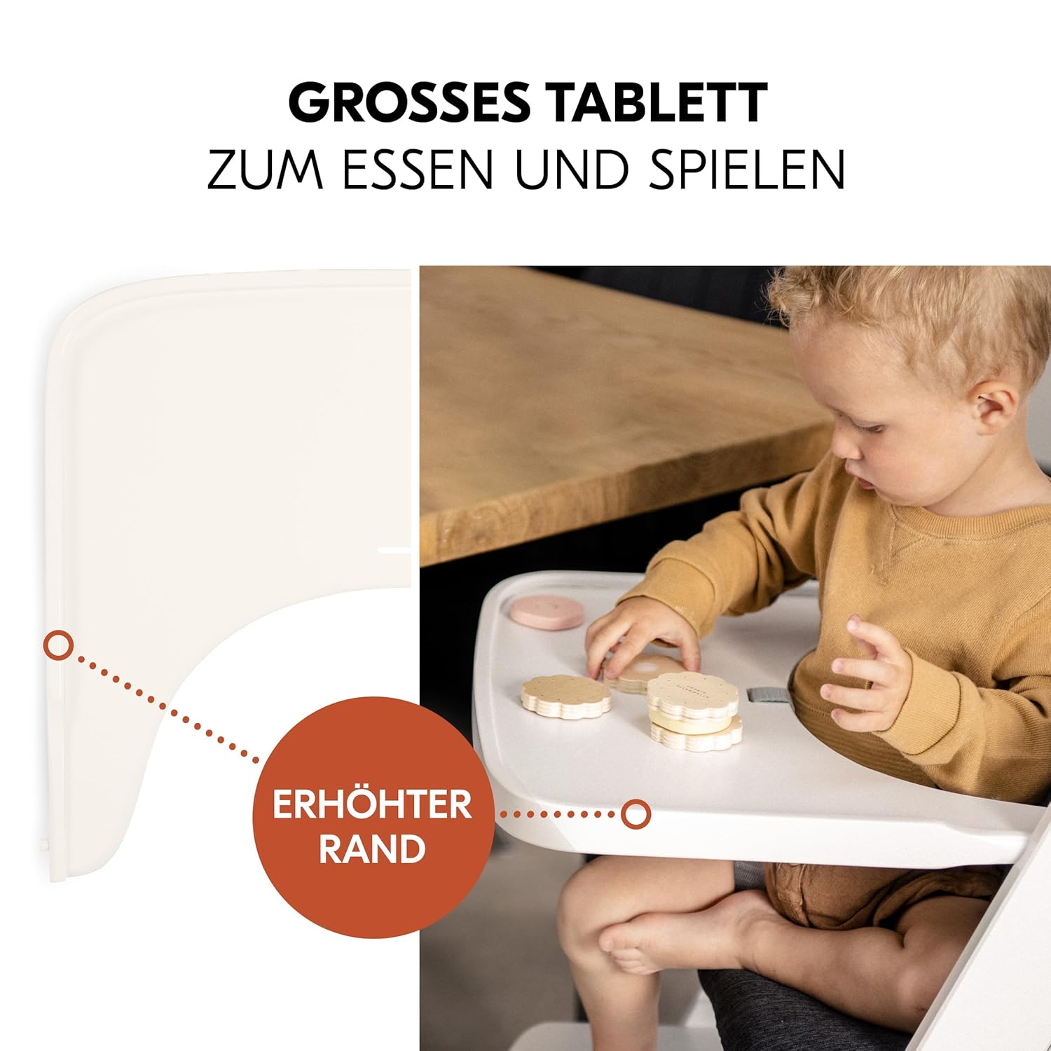 hauck Hochstuhl Beta+ Newborn Set Eco Bouncer - mitwachsender Holz Babyhochstuhl ab Geburt, inkl. Neugeborenenaufsatz, Sitzpolster und Essbrett - Dark Grey