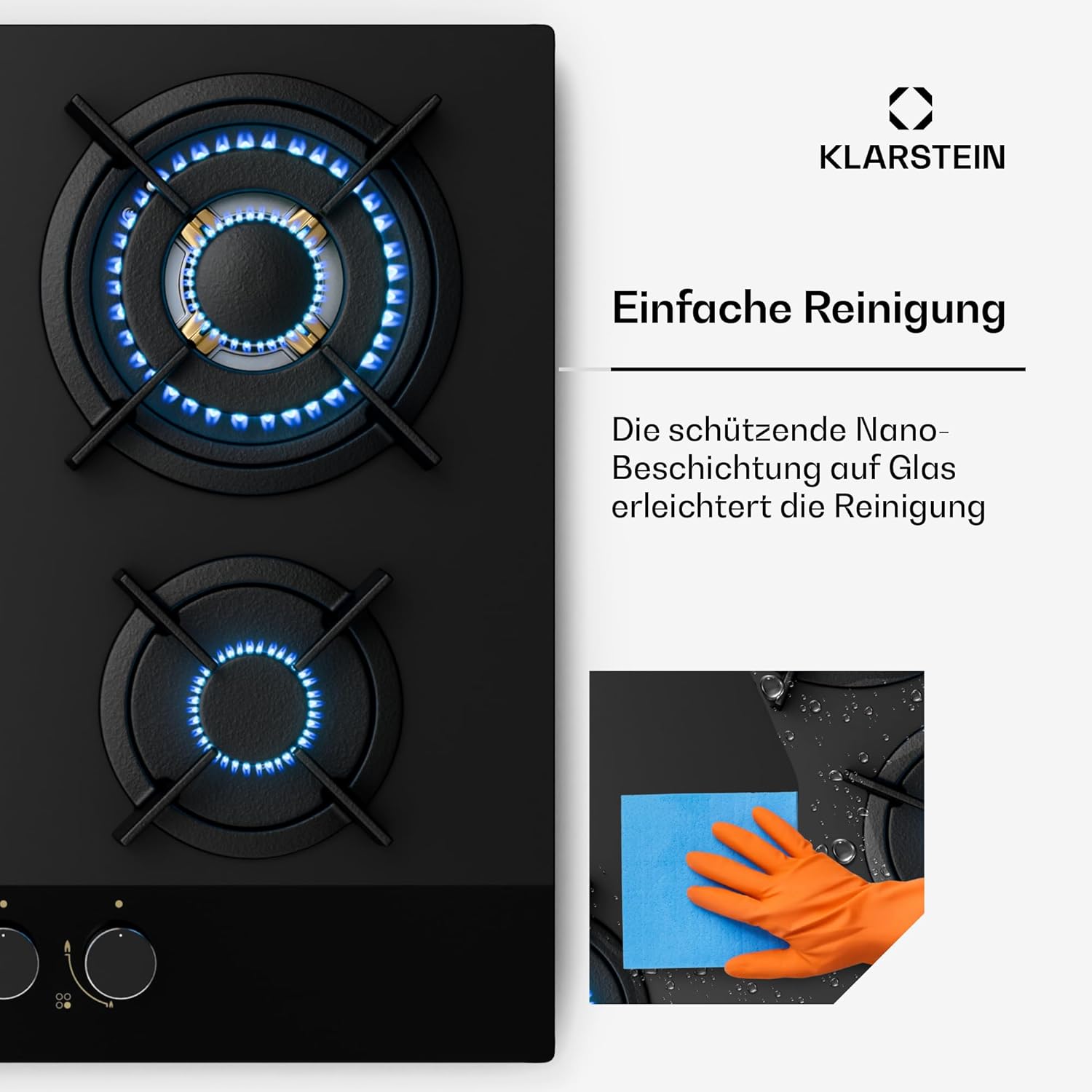 Klarstein Gasherd, Gaskochfeld 5 Flammen, Einbau-Gaskocher für Zuhause & Wohnmobil, Campingkocher mit Glasplatte, Gasherd für Propan- und Erdgas, Edelstahl Gas-Herdplatte Wok Brenner 10400 Watt