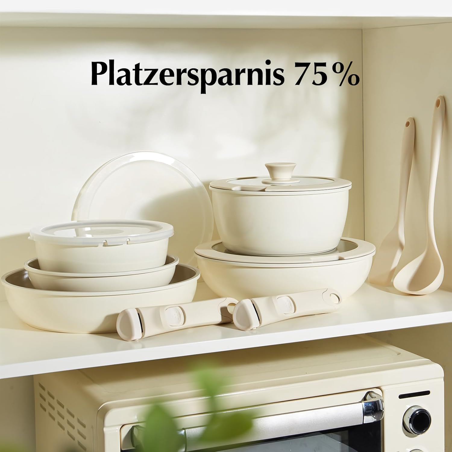 Redchef Topfsets Pfannenset 16-Teilig Antihaft-Keramik-Kochgeschirr-Set mit Abnehmbaren Griffen, Pfanne 20/26cm, Tiefe Bratpfanne 26cm, Topf 18/20cm, Stapelbar Topfset Für alle Herdarten, Ofenfest