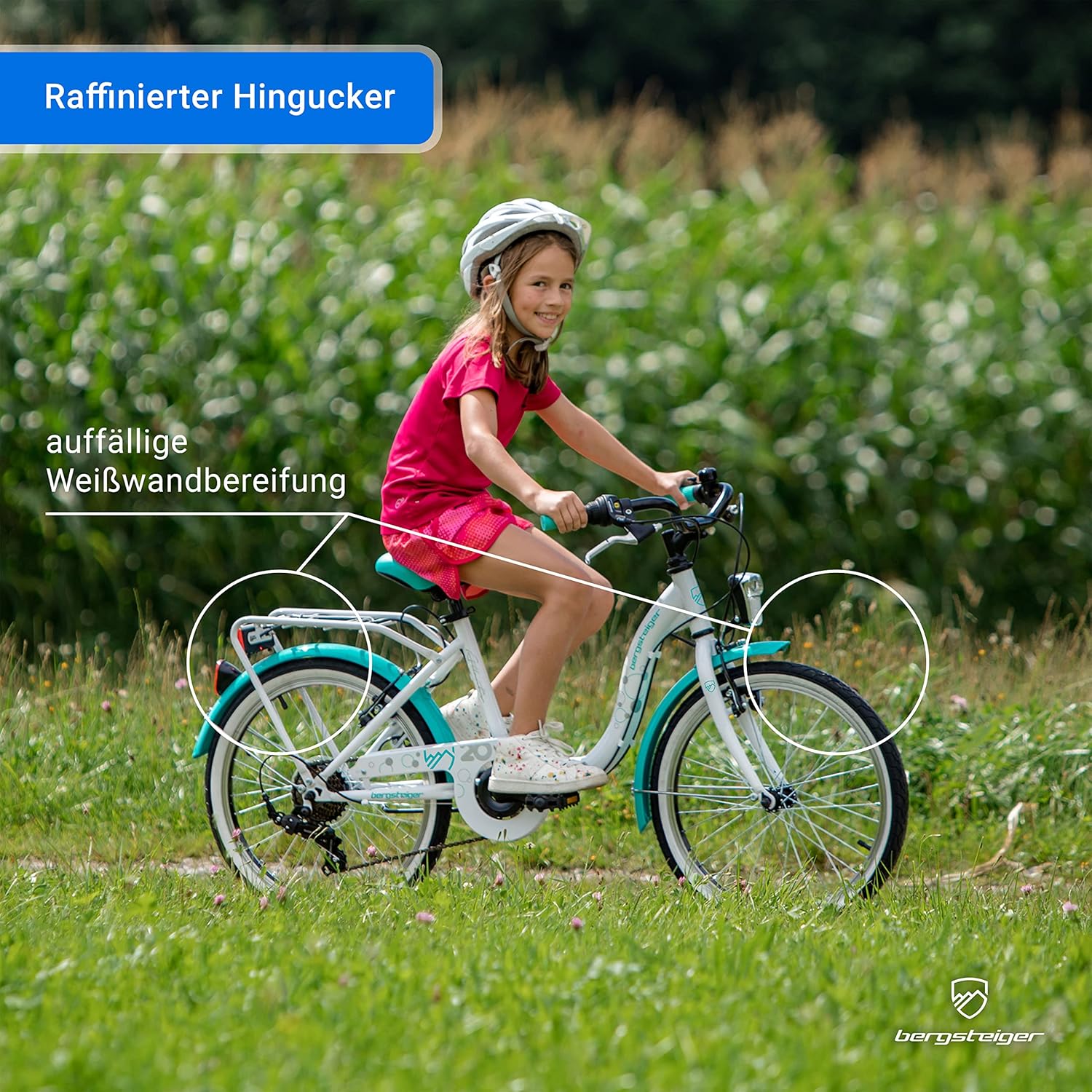 Bergsteiger Atlantis 20, 24 Zoll Kinderfahrrad, geeignet für 6,7, 8, 9, 10, 11 Jahre, StVZO, Shimano Schaltung, Mädchen-Fahrrad mit Dynamo-Licht