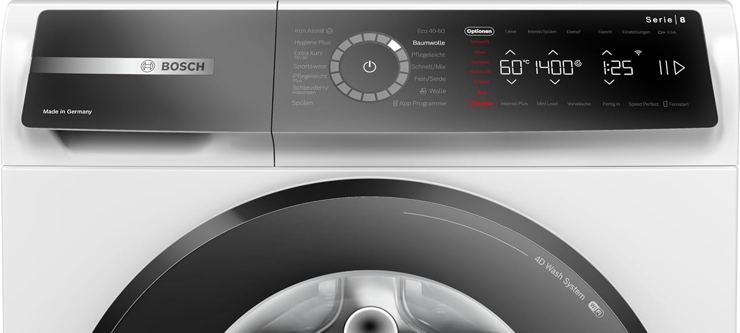 BOSCH WAN28127 Waschmaschine Serie 4, Frontlader mit 8kg Fassungsvermögen, 1400 UpM, Iron Assist, Active Water Plus, EcoSilence Drive, Speed Perfect, Weiß, 60cm