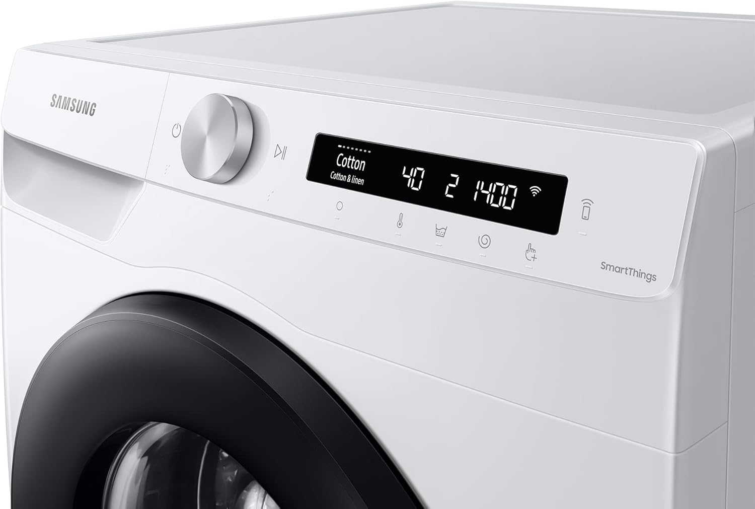 Samsung WW90T504AAWCS2 Waschmaschine, 9 kg, 1.400 U/min, Extra energiesparend, EEK: A (-10 %), AI Ecobubble, AI Control, SmartThings App und AI Energy Mode, Hygiene-Dampfprogramm, Weiß