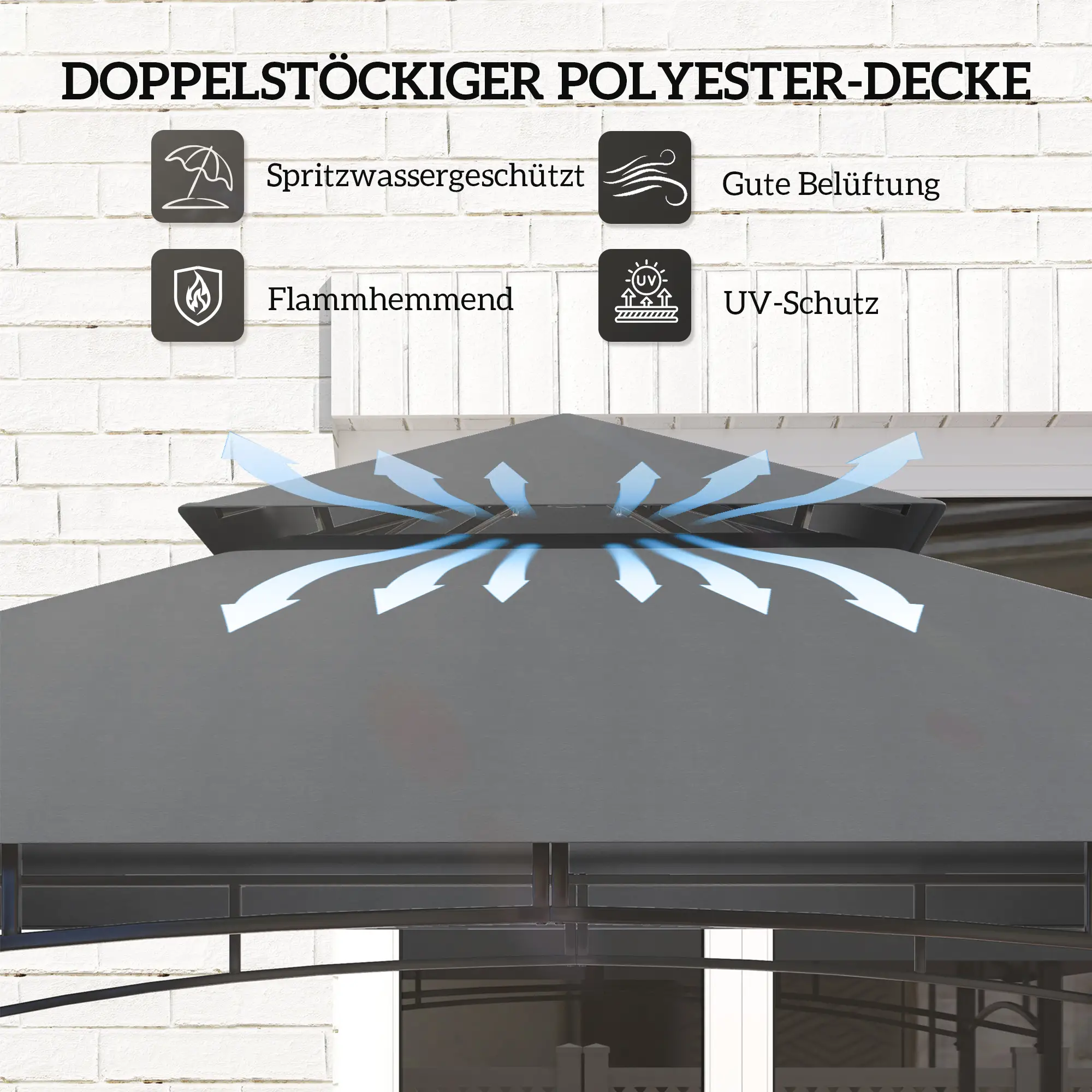 Outsunny Grillpavillon doppelschichtiges Vordach LED-Licht