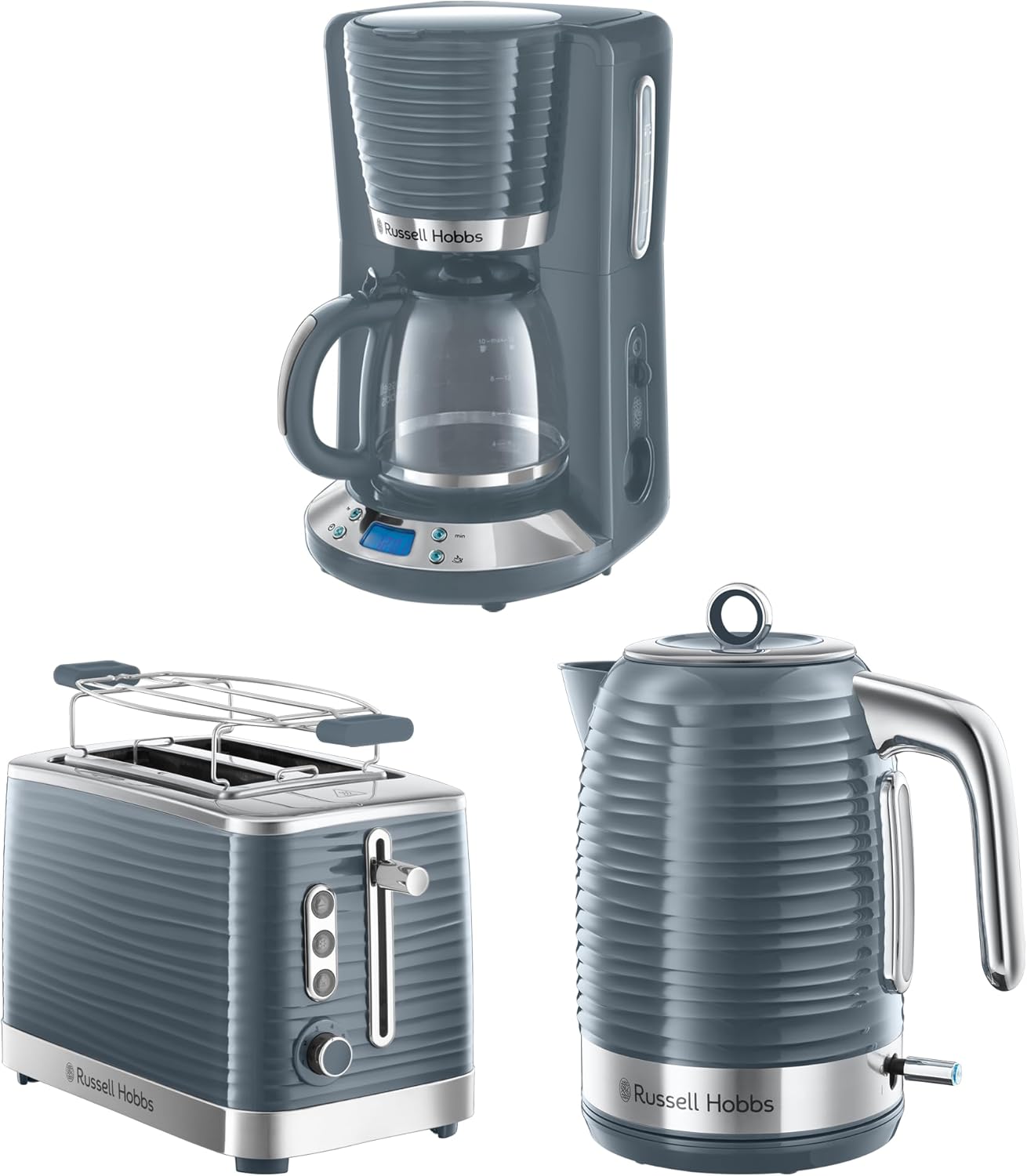 Russell Hobbs Inspire Grey Frühstückset Toaster, Wasserkocher und Kaffeemaschine