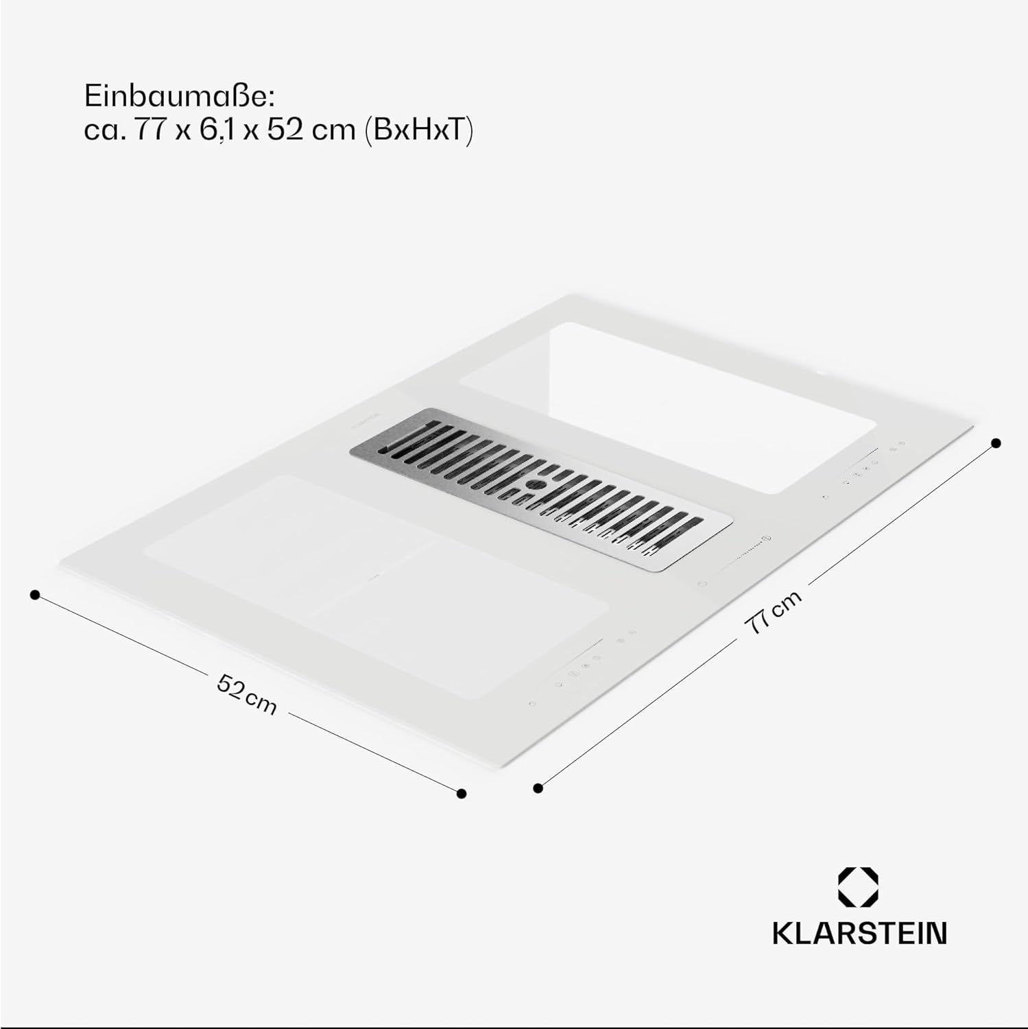 Klarstein 2-in-1 Induktionskochfeld mit Dunstabzug, Induktionskochfeld mit Abluft & Ventilator, 4-Zonen-Kochfeld, Glaskeramik-Einbauherd, Kochfeld mit Dunstabzug, Energieklasse A, 654m³/h Luftstrom