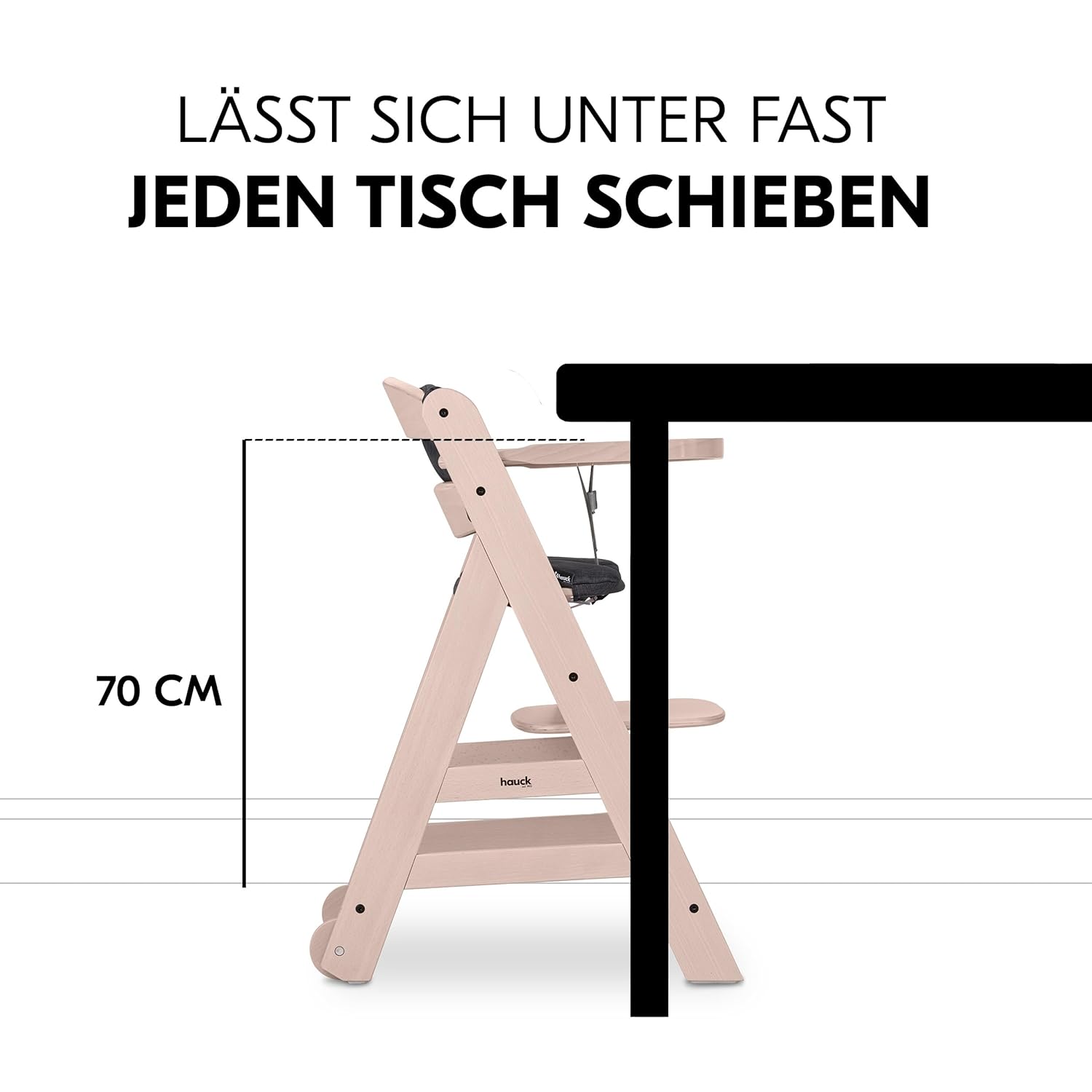 hauck Hochstuhl Beta+ Newborn Set Eco Bouncer - mitwachsender Holz Babyhochstuhl ab Geburt, inkl. Neugeborenenaufsatz, Sitzpolster und Essbrett - Dark Grey