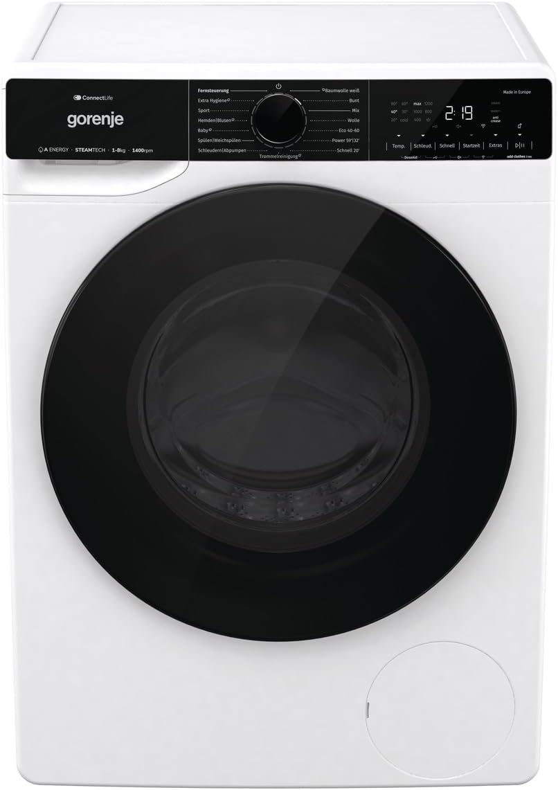 Gorenje WPNA 84 SATSWIFI Waschmaschine mit Dampffunktion / 8 kg / 1400 U/Slim Line/ConnectLife WiFi/Total AuaStop/Inverter PowerDrive Motor/Edelstahltrommel/Kindersicherung/EEK A