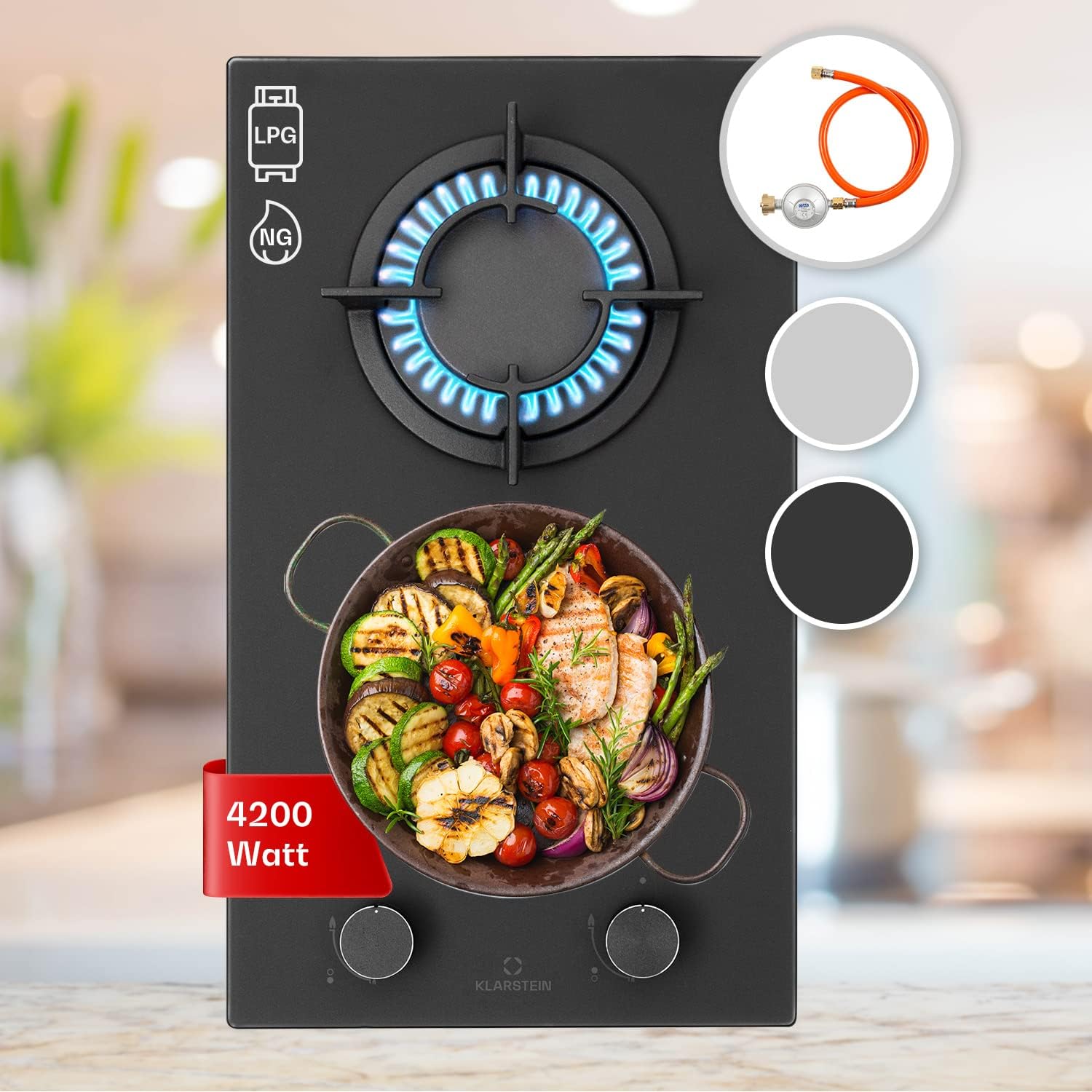 Klarstein Gasherd, Einbau-Gasherd für Propan Gasflasche, Gaskochfeld 4 Flammig, Gasherd für Küche, Camping & Wohnmobil, 8000 W Kochplatte, LPG Gaskocher, Herdplatte für Propangas, Edelstahl Gas-Herd