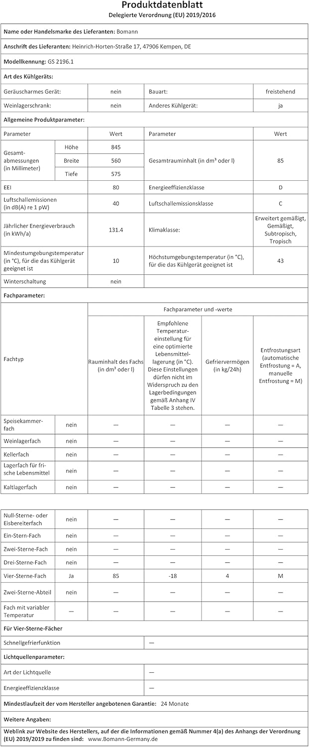 Bomann Gefrierschrank 85L Nutzinhalt, Gefrierschrank klein mit 3 Schubladen, wechselbarer Türanschlag, Freezer mit 4 Sterne-Kennzeichnung, leise & effizient, nur 131 kWh/Jahr - GS 2196.1 weiß