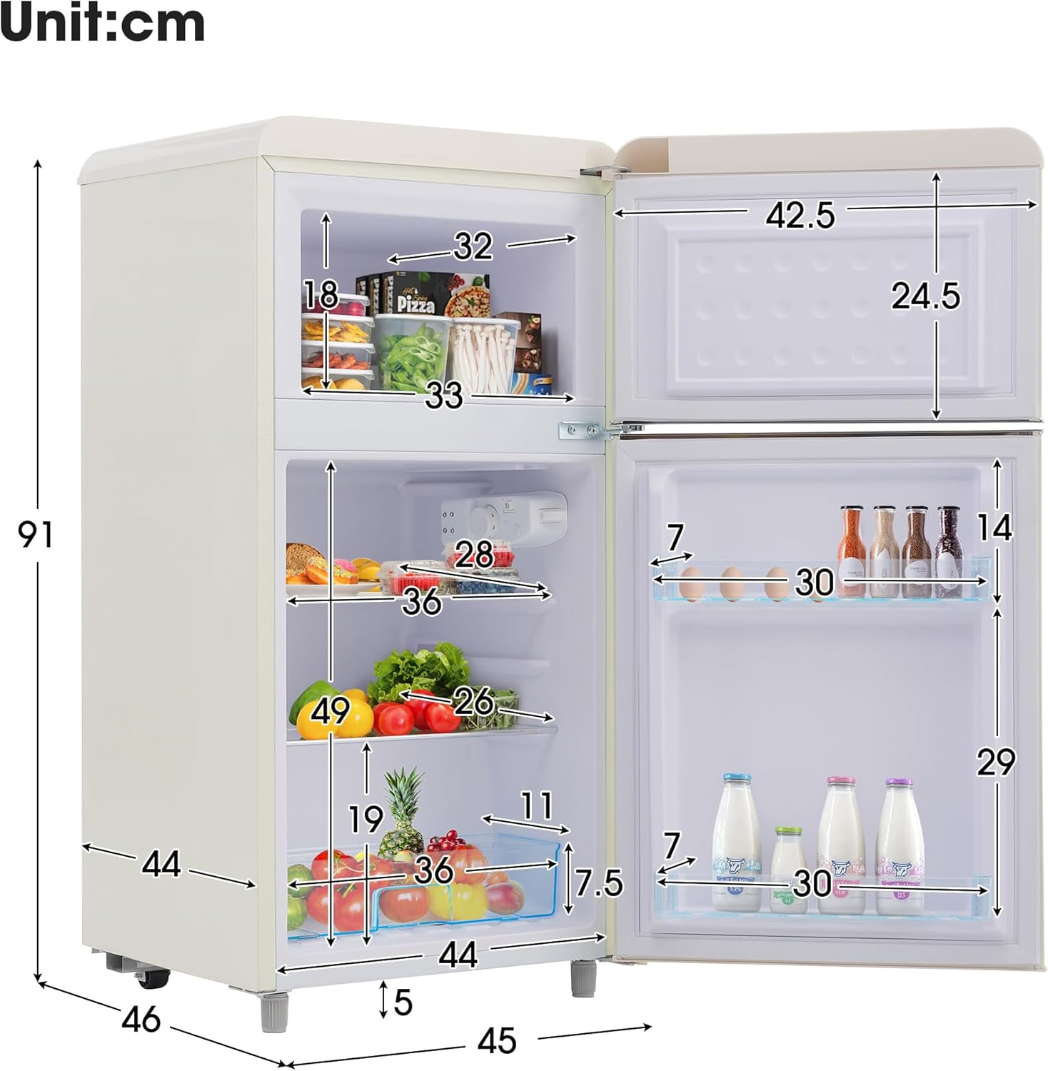 Merax Kühlschrank mit Gefrierfach, Kühl-Gefrierkombination, klein Kühlschrank mit 51L und Gefrierschrank 21L, Leise, LED, Glasablagen, Gemüsefach, Türablagen, für Küche, Wohnzimmer, Büro, Schwarz