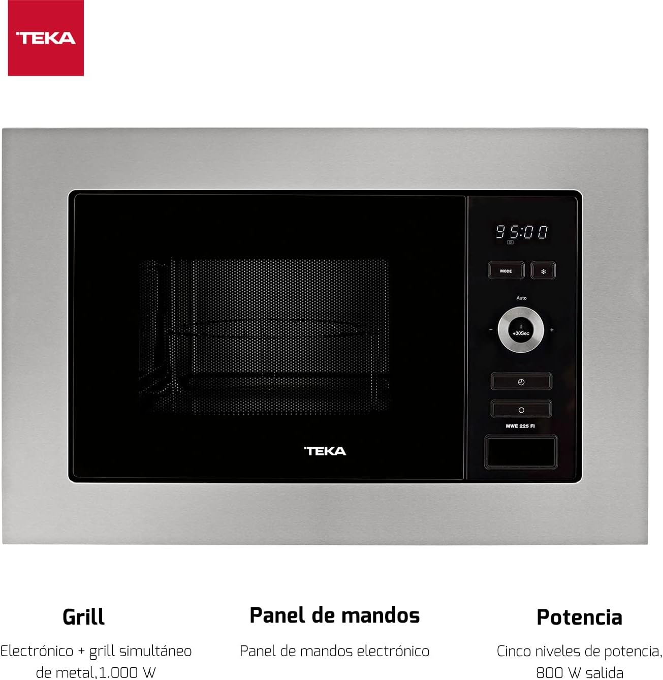 Teka 108R00662 MWE 225 FI Integrationsmikrowelle + Grill, 800 W, 5 Leistungsstufen, Farbe Edelstahl Glas, 20 l, 20 liters, Schwarz/Grau