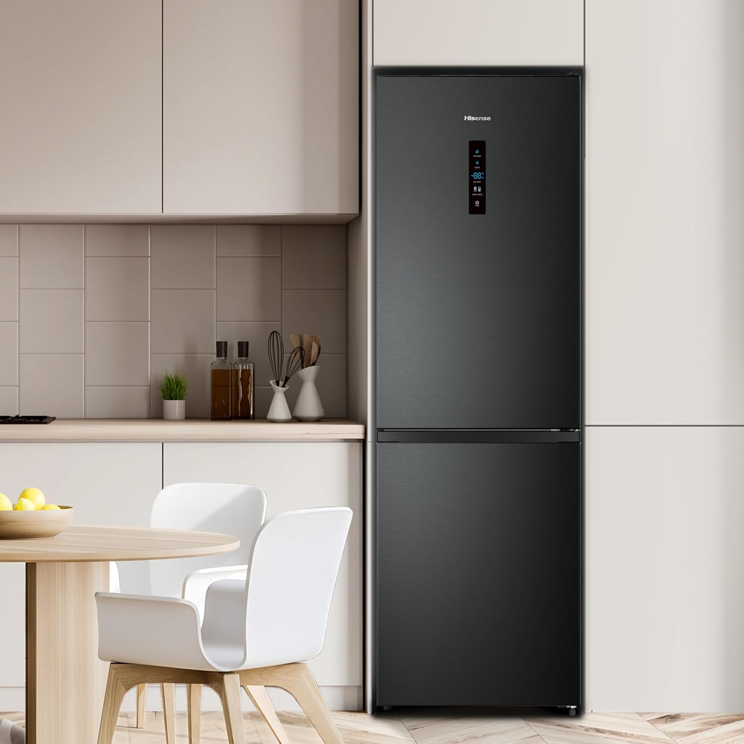 Hisense RB327N4AD2 Kühl-Gefrierkombination/ NoFrostPlus/ Multiflow 360°/ HolidayMode/ FreshZone/ 182,4 cm/ Kühlteil 171 l/ Gefrierteil 85 l/ 41 dB/ 287 kWh/ Jahr/ Edelstahl-Look