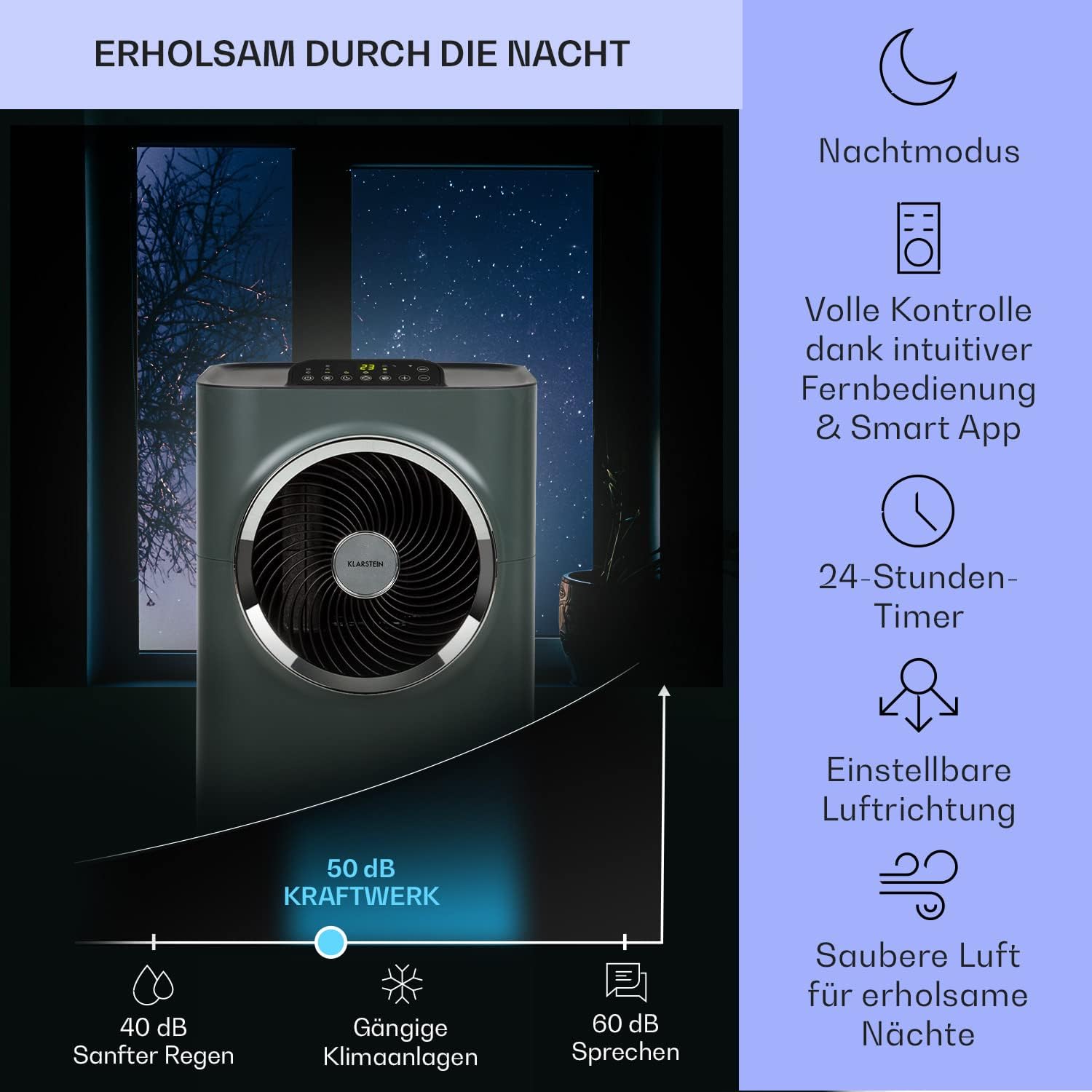Klarstein Mobile Klimaanlage mit Abluftschlauch, 5-in-1 Klimagerät, Ventilator, Luftentfeuchter, Luftreiniger & Nachtmodus, App-Steuerung, Kleine & Portable für Wohnung & Büro, 12000 BTU