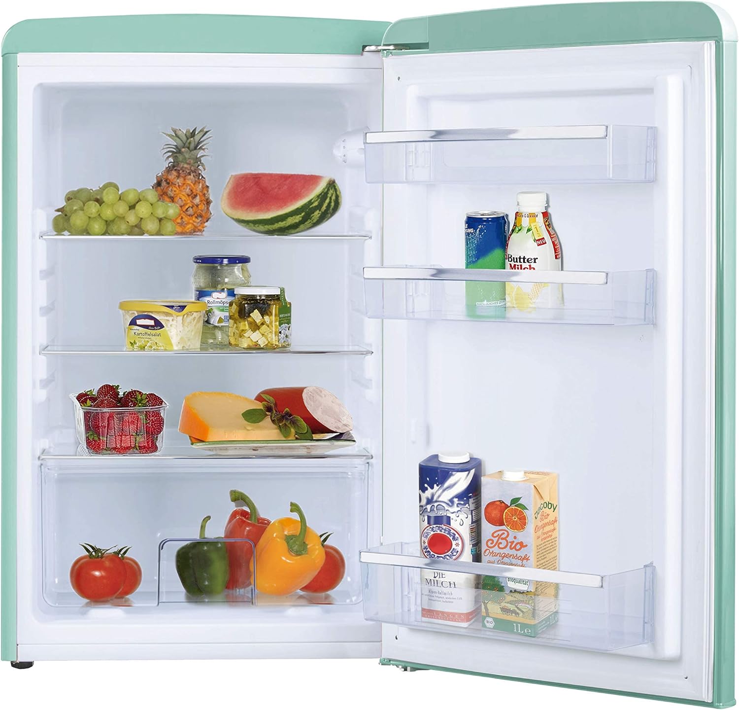 Amica KGC 15632 T Retro Kühl-/Gefrierkombination / Ice Blue (Türkis) / 144cm (H) x 55cm (B) x 62cm (T) / Retro-Design / Kühlschrank mit Gefrierfach