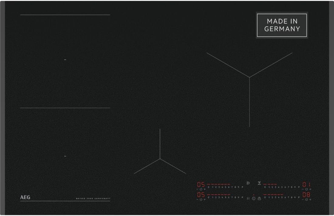AEG IKE84441XB Autarkes Kochfeld / Herdplatte mit Touchscreen, Topferkennung & Hob²Hood-Funktion / Induktionskochplatte / 4 Kochzonen / Edelstahlrahmen / 80 cm Schwarz