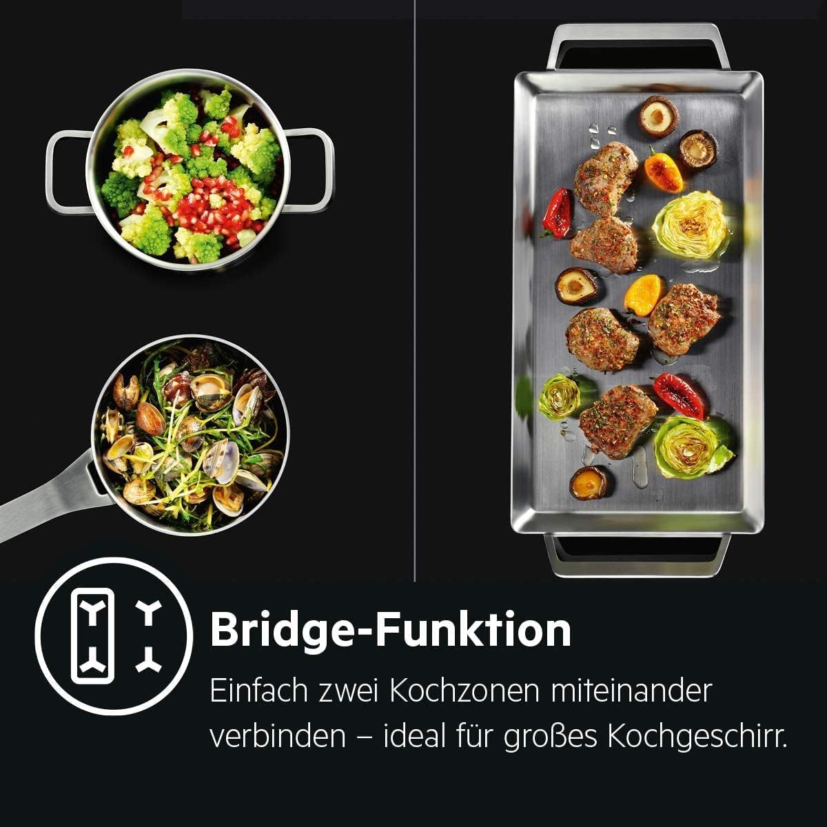 AEG IKE84441XB Autarkes Kochfeld / Herdplatte mit Touchscreen, Topferkennung & Hob²Hood-Funktion / Induktionskochplatte / 4 Kochzonen / Edelstahlrahmen / 80 cm Schwarz